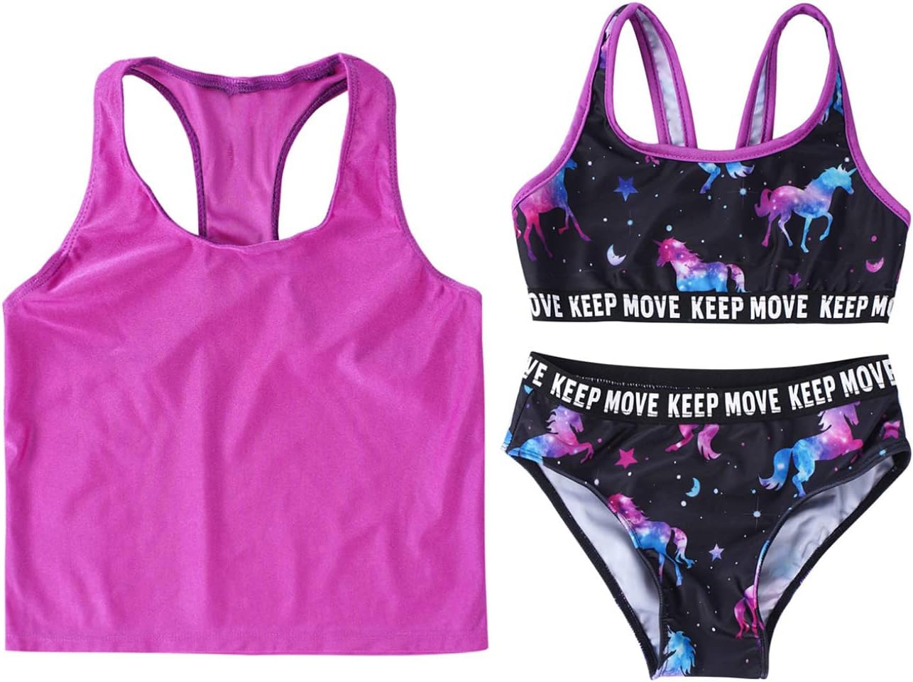 Freebily Little Girls Summer Swimwear Tankini Set Racer Back Tank Top with Bottoms 3pcs Swimsuits