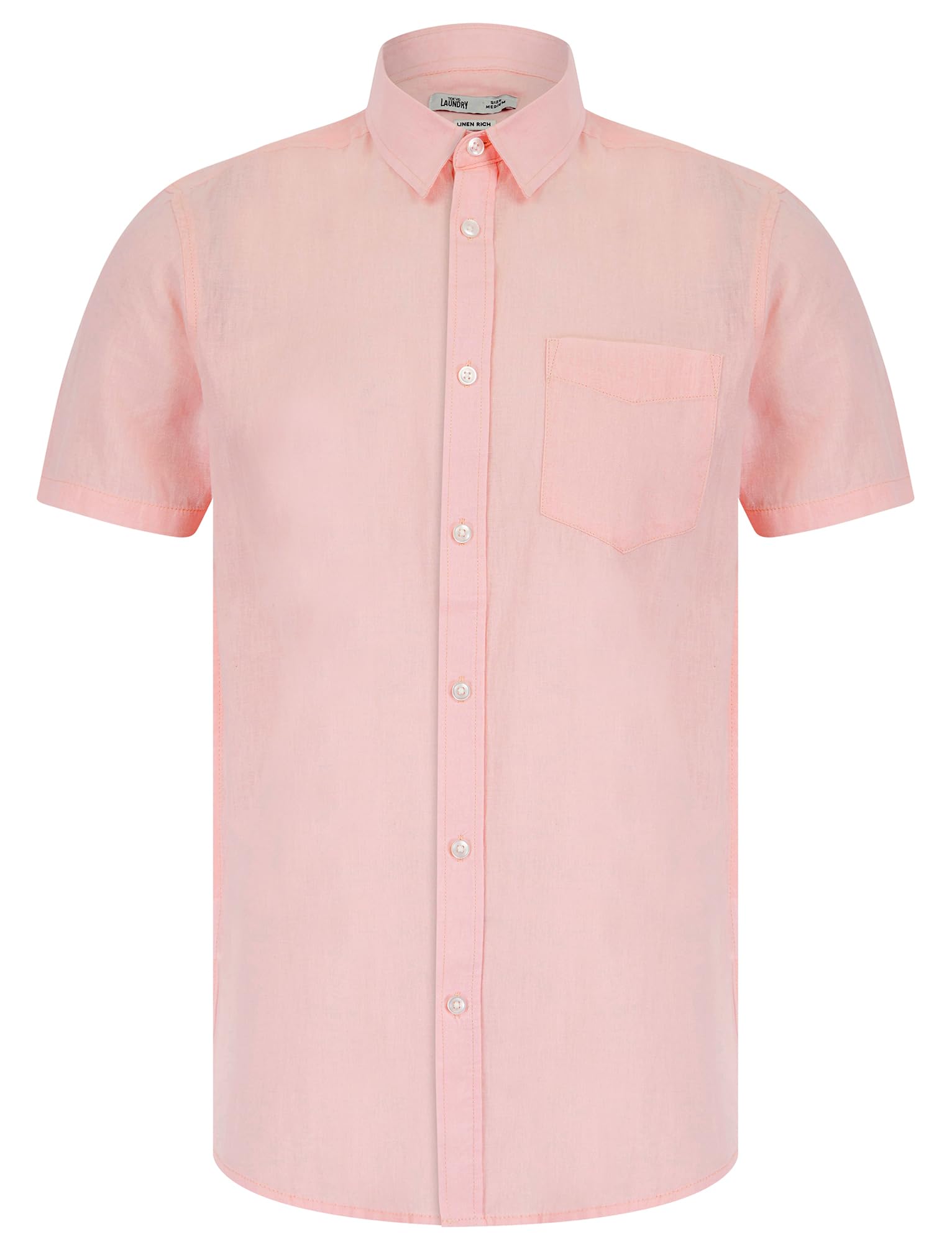 Tokyo Laundry Bertrand Classic Collar Short Sleeve Cotton Linen Shirt in Pink XL