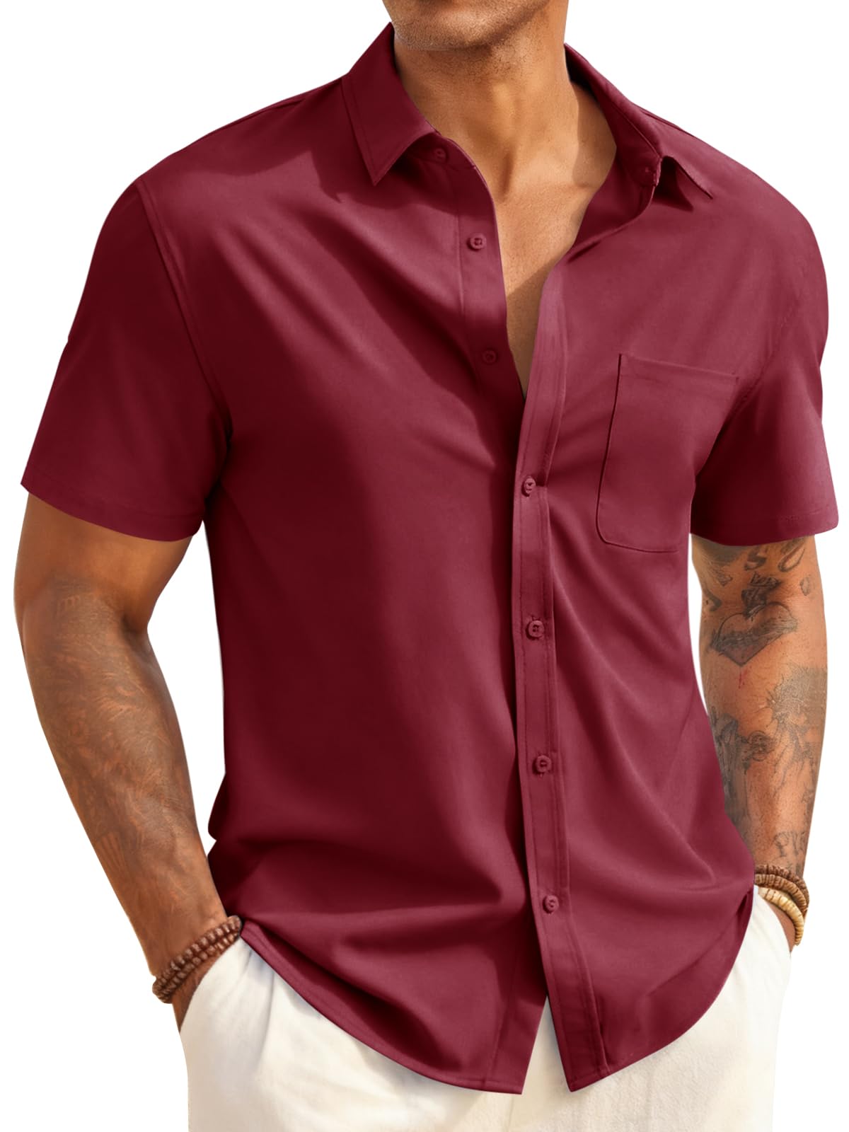 Runcati Mens Button Down Shirts Short Sleeve Casual Dress Shirt Summer Untucked Shirts with Pocket