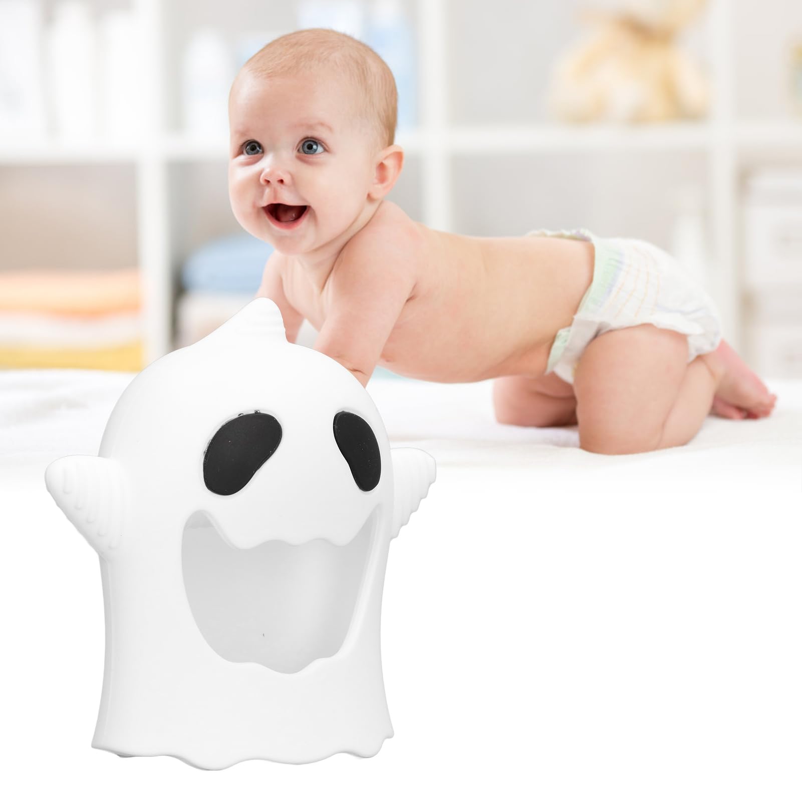 Halloween Decoration Baby Halloween Ghost Mitten Teether Infant Cute Soft Silicone Teether Chew Toy for Sucking Needs (White) - Image 3