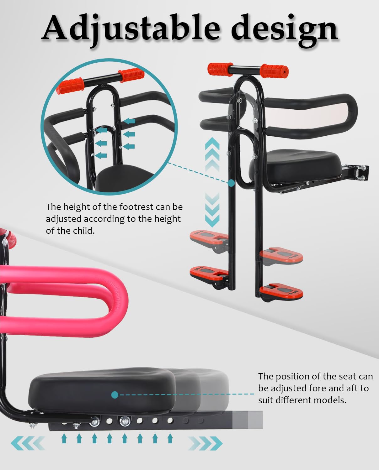 Siège de vélo pour enfant avec garde-corps de guidon, siège de vélo pour enfant amovible monté à l'avant avec pédales, convient aux enfants de 2 à 6 ans, pour les vélos hybrides et les