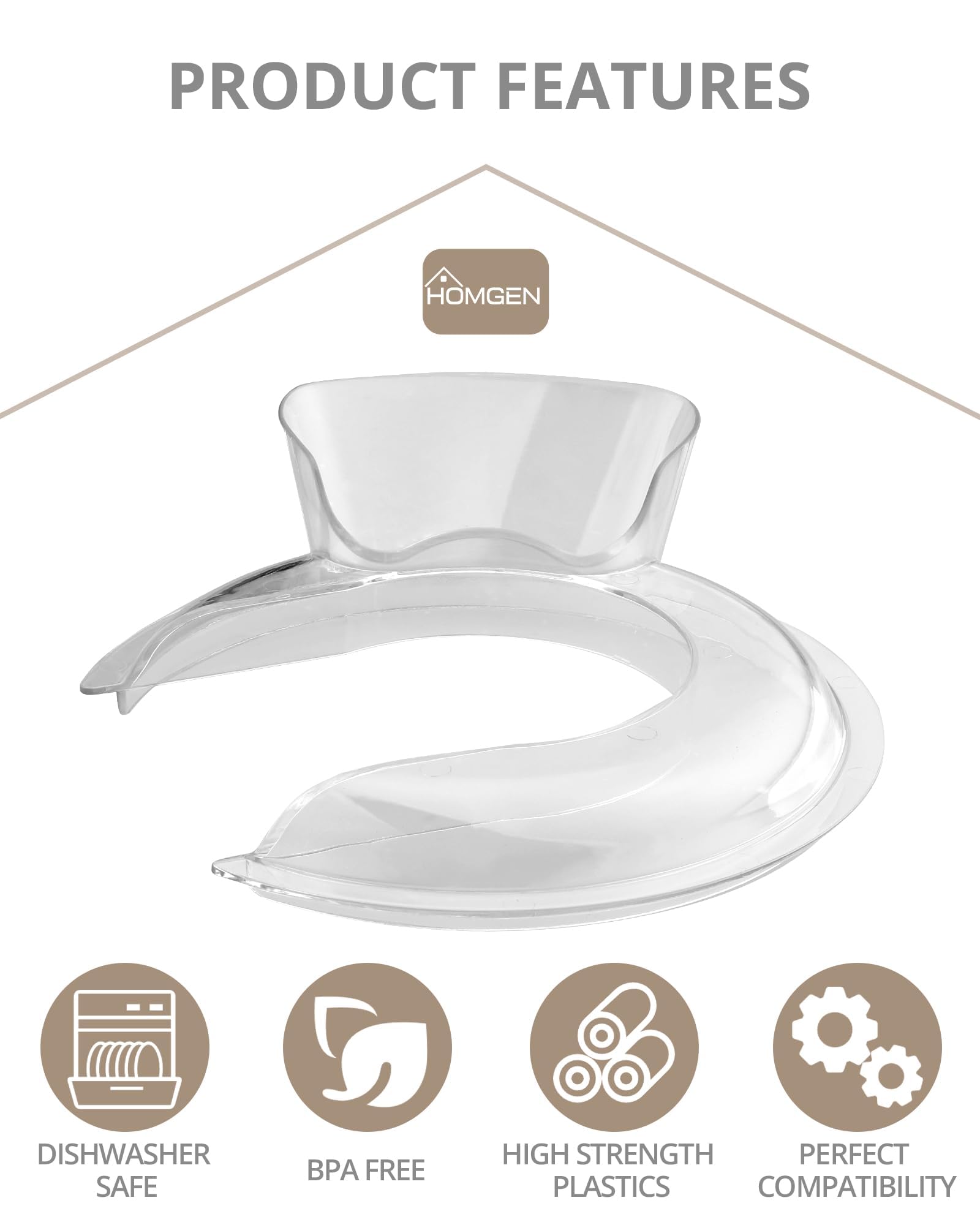 HOMGEN Ochrona przed wylewaniem do KitchenAid miksera stojącego 4,5 i 5 l z uchylną głowicą, przezroczysta ochrona przed pryskaniem, idealna do miski ze stali nierdzewnej Kitchenaid ze szkła i