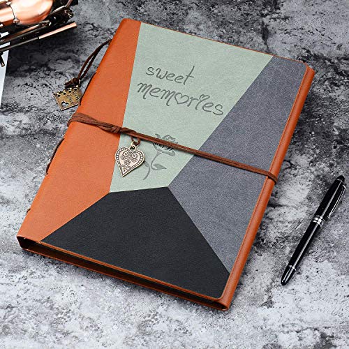 Álbum de recortes ZEEYUAN de cuero para fotos, libro de recuerdos DIY con 10 hojas de papel negro reemplazable, suministros para scrapbooking, regalo para mamá miniatura 3