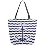 ZzWwR Chic Extra Large Shoulder Grocery Tote Bag, Chic Blue Nautical Anchors Stripes Pattern Canvas Reusable Handle Bags for Men Women Gym Weekender Picnic Beach Travel Home Storage Market Shopping