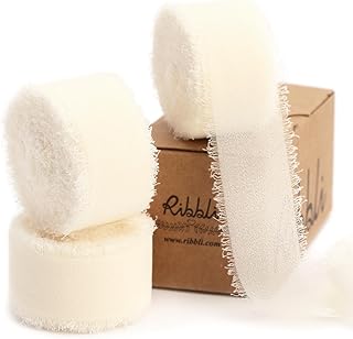 Ribbli Ivory Ribbon 1 Inch x 3 Rolls Total 24 Yards Ivory Handmade Fring...
