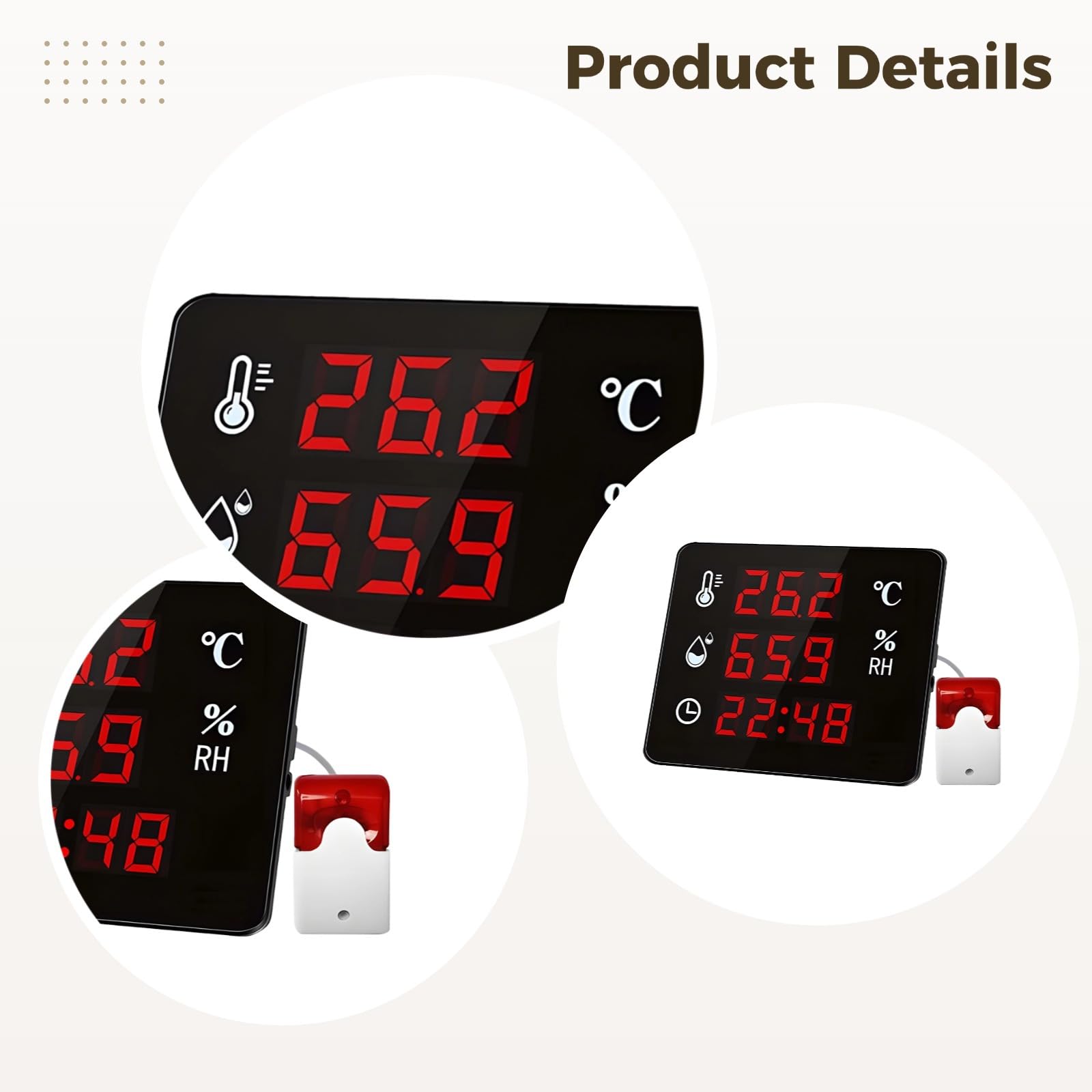 Monitor digital de temperatura y humedad con sonda externa, sistema de alarma y pantalla grande, -40 ℃ ~ 80 ℃ para uso en interiores y exteriores