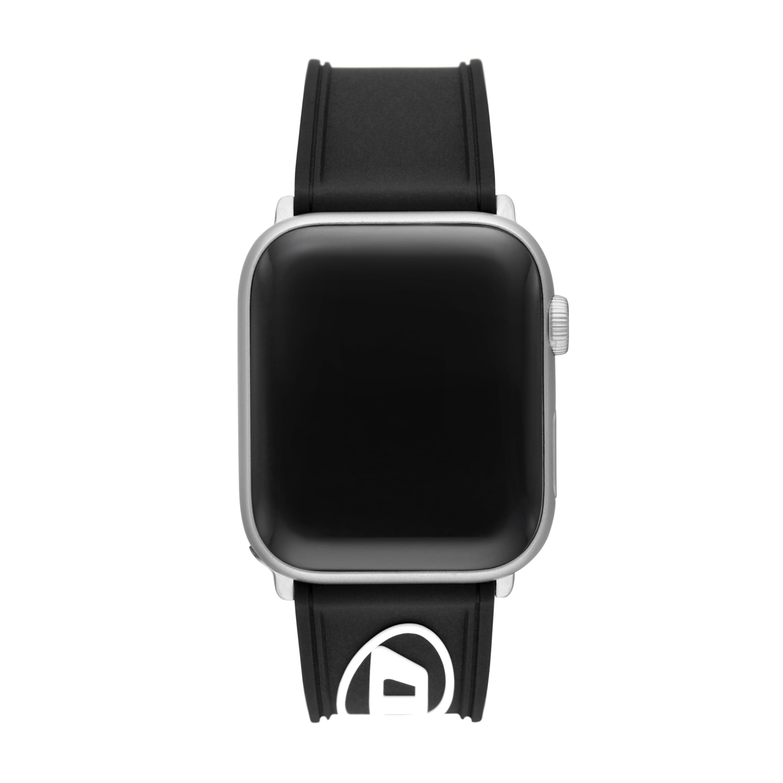 Diesel Men's Interchangeable Black Silicone Band for Apple Watch 42/44/45/49mm, Color: Black Logo (Model: DSS0018)