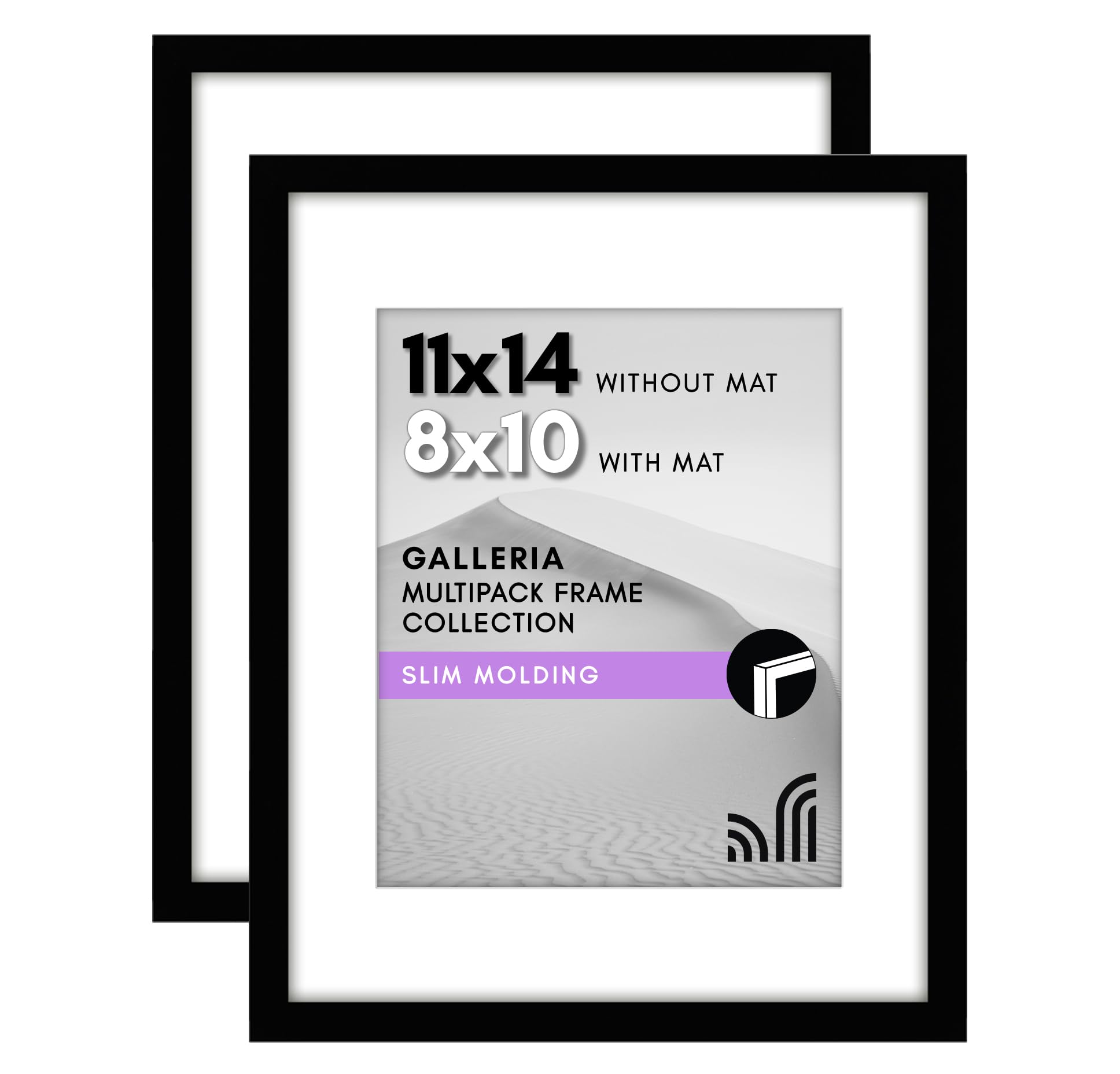 Americanflat 11x14 Picture Frame in Black with 8x10 Mat,Set of 2 Frames,Displays 8x10" Photos With Mat and 11x14 Without Mat,with Plexiglass Cover, Sawtooth Hanger For Horizontal or Vertical Display