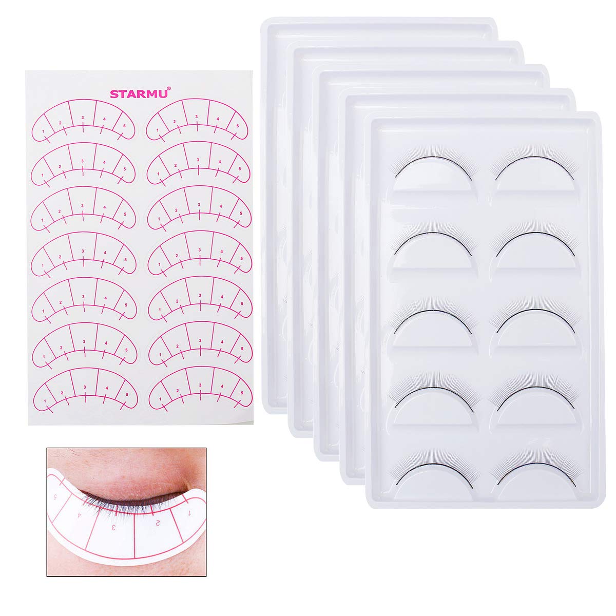 nuoshen 25 Pairs Training Lashes, Eyelash Extension Training Kit Practice Lashes Strips Self Adhesive for Teaching Lashes Extension Supplies