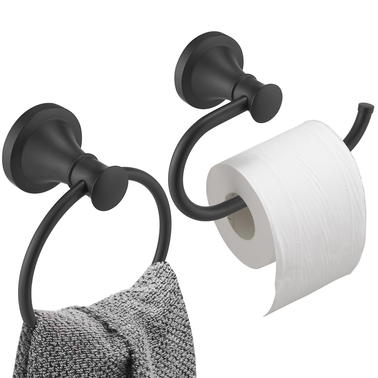 Hoimpro Toilet Paper Holder Towel Ring Set, Wall Mount Matte Black
