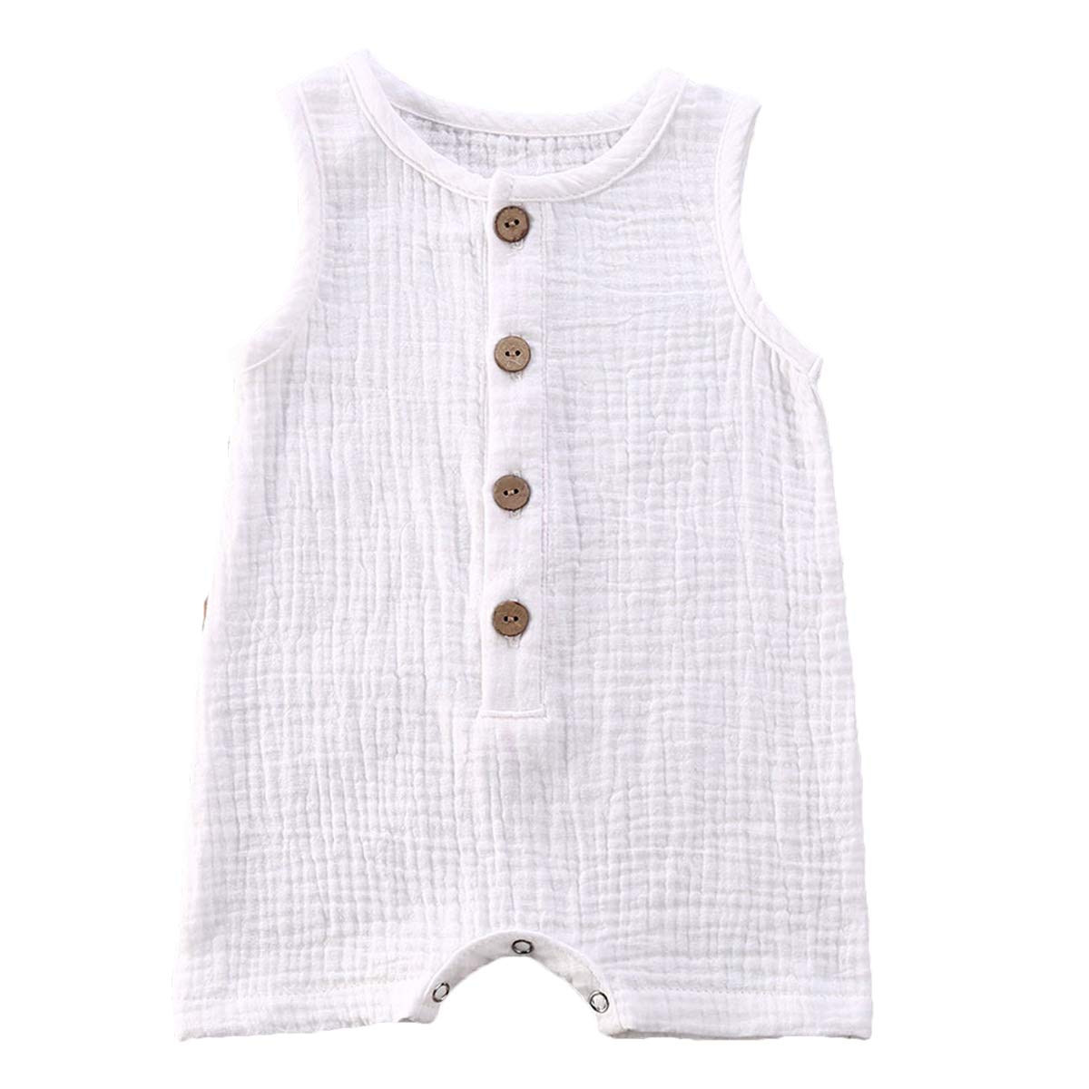 Unisex Baby Girls Boys One Piece Romper Sleeveless Button Bodysuit Jumpsuit Shorts Pajams Clothes Set 0-24M (White, 6-12M)
