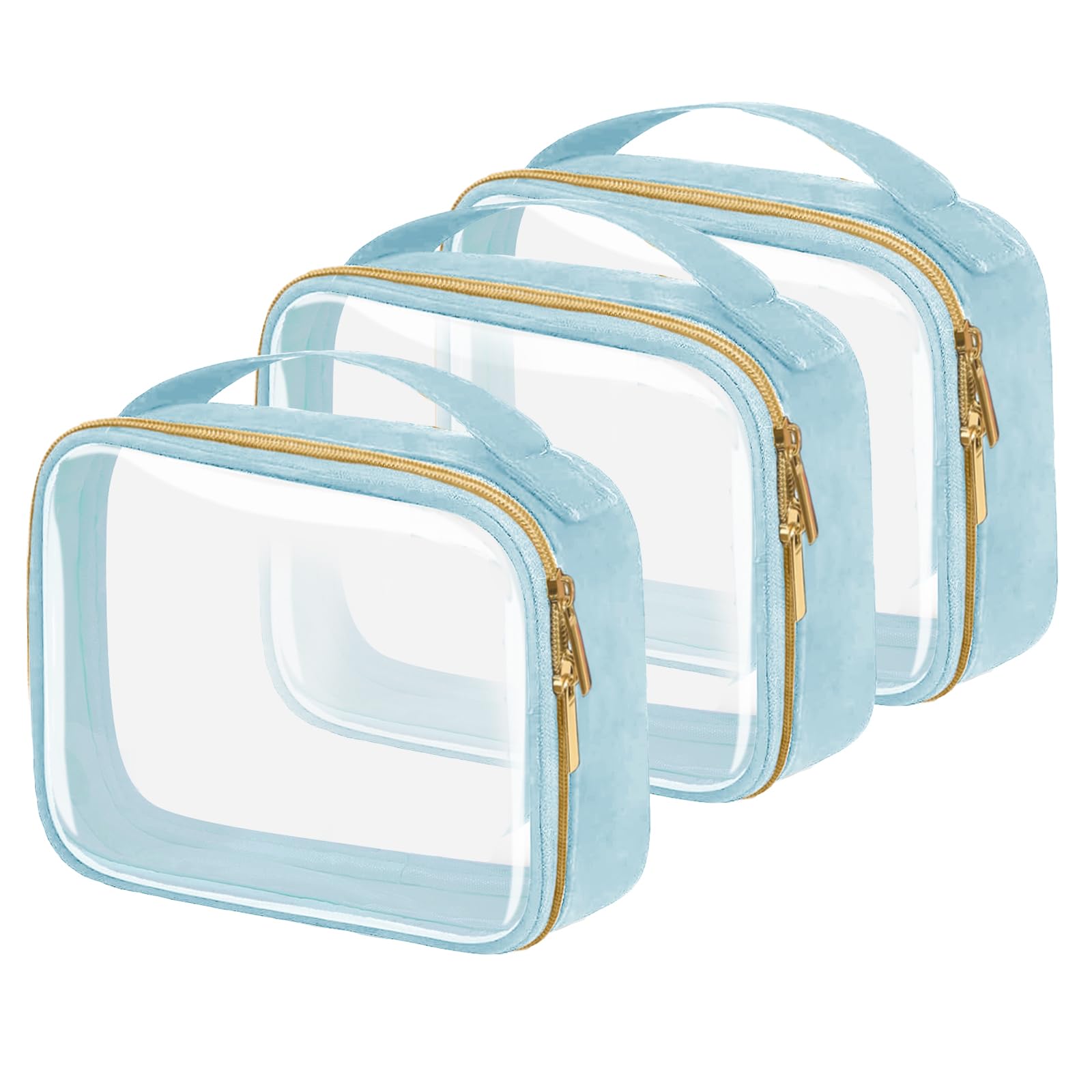 FAYORORY TSA Approved Travel Toiletry Bag,3 Pack Clear Makeup Bags with Handles,Quart Size Clear Cosmetic Bags for Traveling Women,Men,Carry on