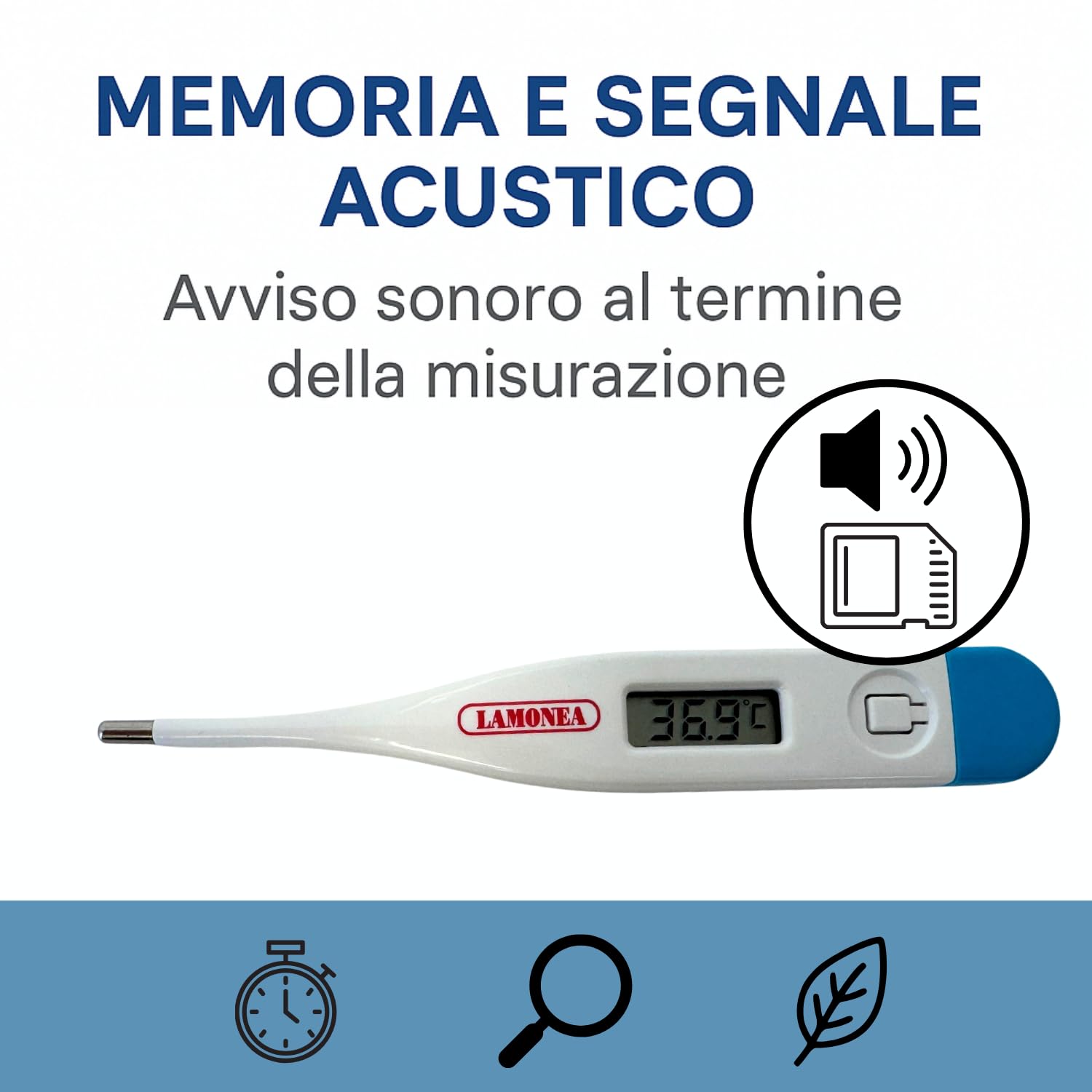 Termometro Digitale, Certificato CE - Impermeabile e Preciso, Misura la Febbre in 60 Secondi, Display LCS e tasto On/Off - Segnale Acustico, Ideale per Adulti e Bambini - MC-101