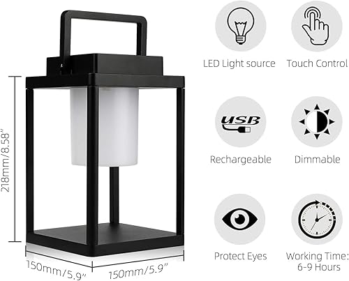 Miniatura 9 de HFVLITE Lámpara de mesa para exteriores, lámpara de escritorio LED inalámbrica recargable en aluminio, encendido/apagado, atenuación continua de 2