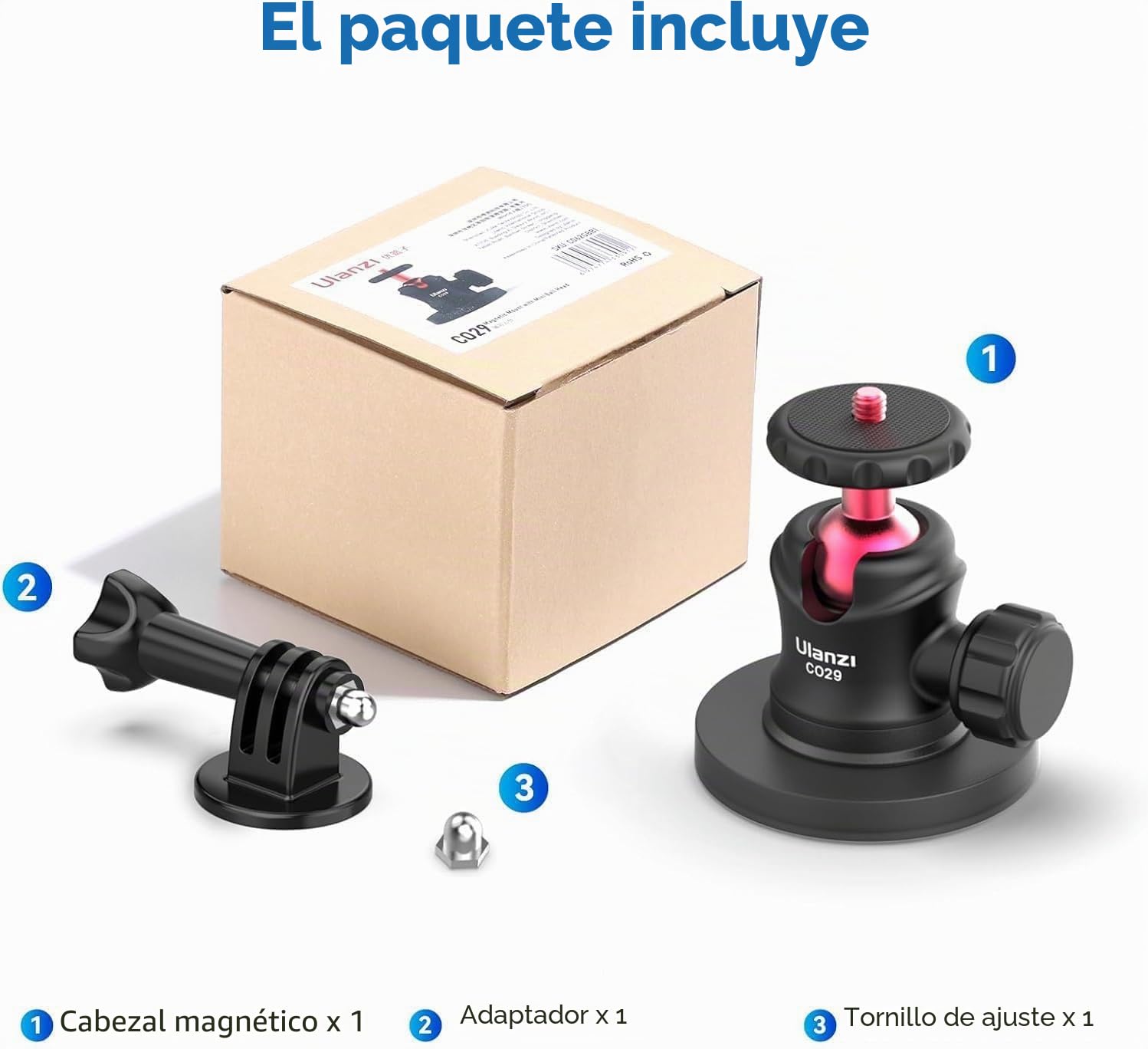ULANZI Soporte magnético para cámara de acción, fuerte soporte magnético con cabezal de bola de rotación de 360° y 6 imanes integrados, compatible con GoPro Hero 13/12/11/10, DJI Osmo Action Osmo Nano