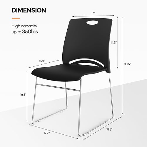 Miniatura 2 de VINGLI Juego de 4 sillas apilables de oficina con base de trineo de metal, asiento ergonómico de plástico, sillas apilables para sala de espera