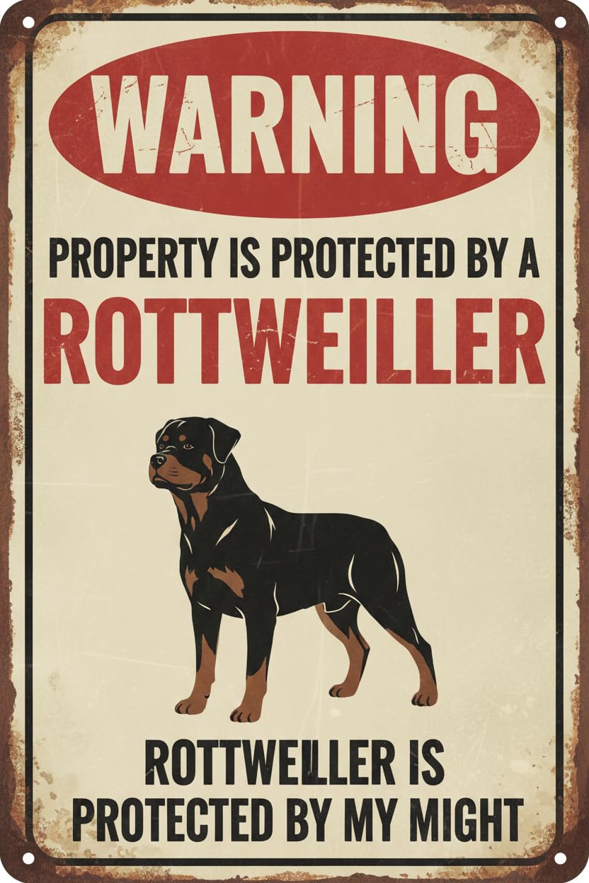 Vintage Metal Tin Sign Warning Rottweiler Aluminum Metal Sign Retro For Toilet Restroom Home 8X12 Inches Custom Private Property Signs Outdoor