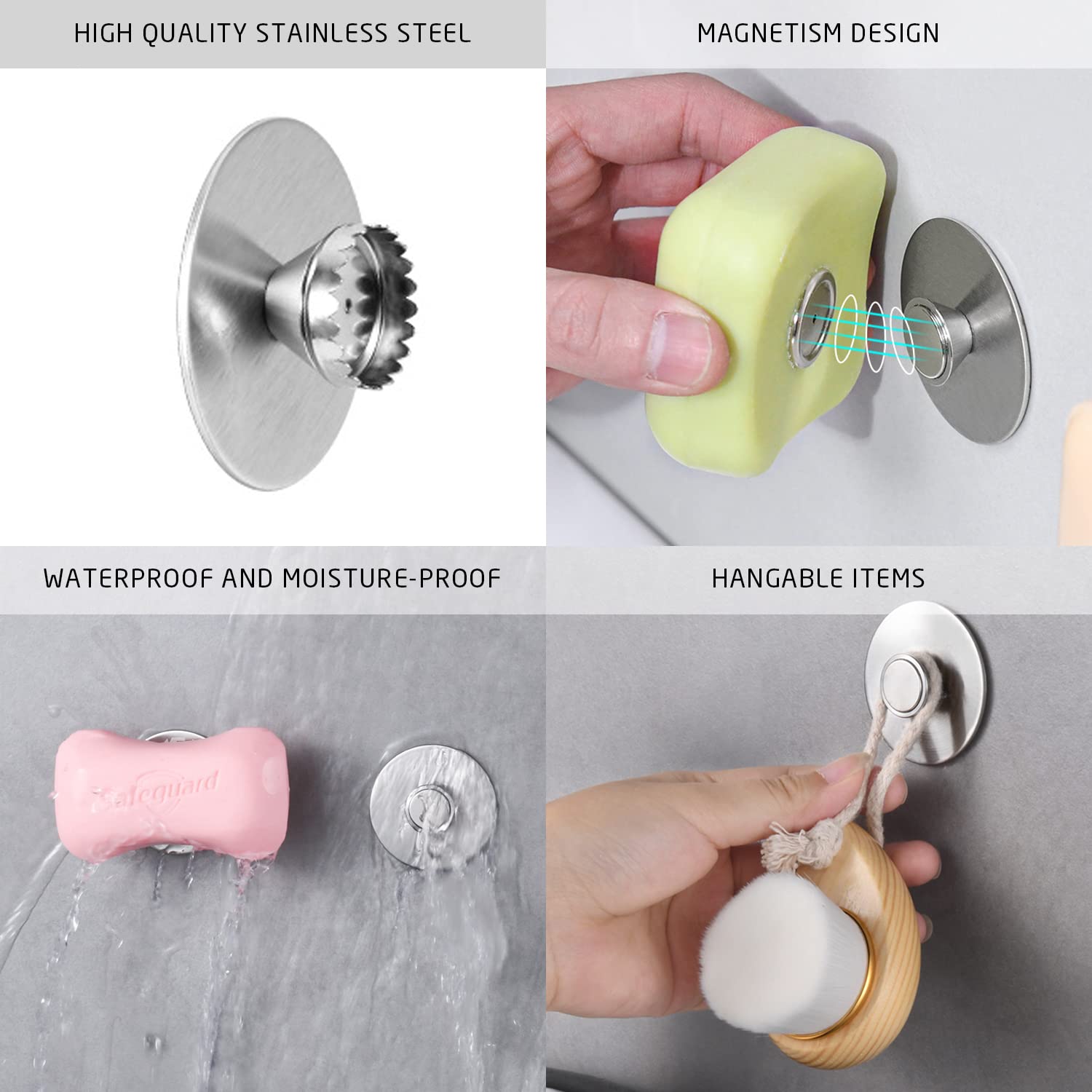 Set Di 8 Copriportasapone Magnetici In Acciaio Inox | Accessorio Bagno Con Ventosa | Design Perforato