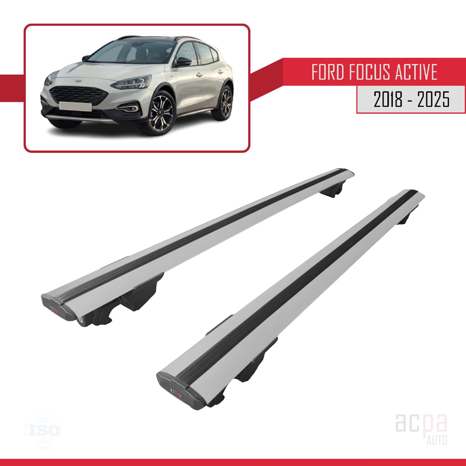 Compatible con Ford Focus 4 (C519) Active 2018-2025 Hook Model Barras de Techo Auto Portaequipajes Barras Transversales Gris Aluminio 2 Barras