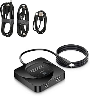 USB C Switch, 8K 60Hz 2 in 1 Output USB3.1 Type C Data Transfer Splitter, 10Gbps Data Transfer PD 100W Power Delivery Share Monitor Switch Selector with Power Indicator for PCs