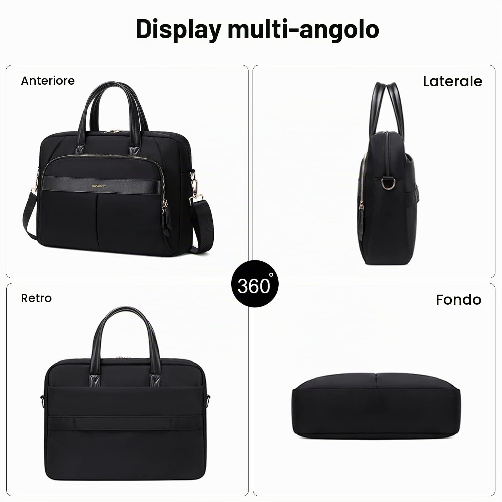 FANDARE Borsa Porta PC Donna Lavoro Cartella Borse per 15.6 Pollici Computer Grande Borsa Messenger Tracolla Ventiquattrore per Ufficio Università Insegnanti Scuola Lavoro Business Nero M