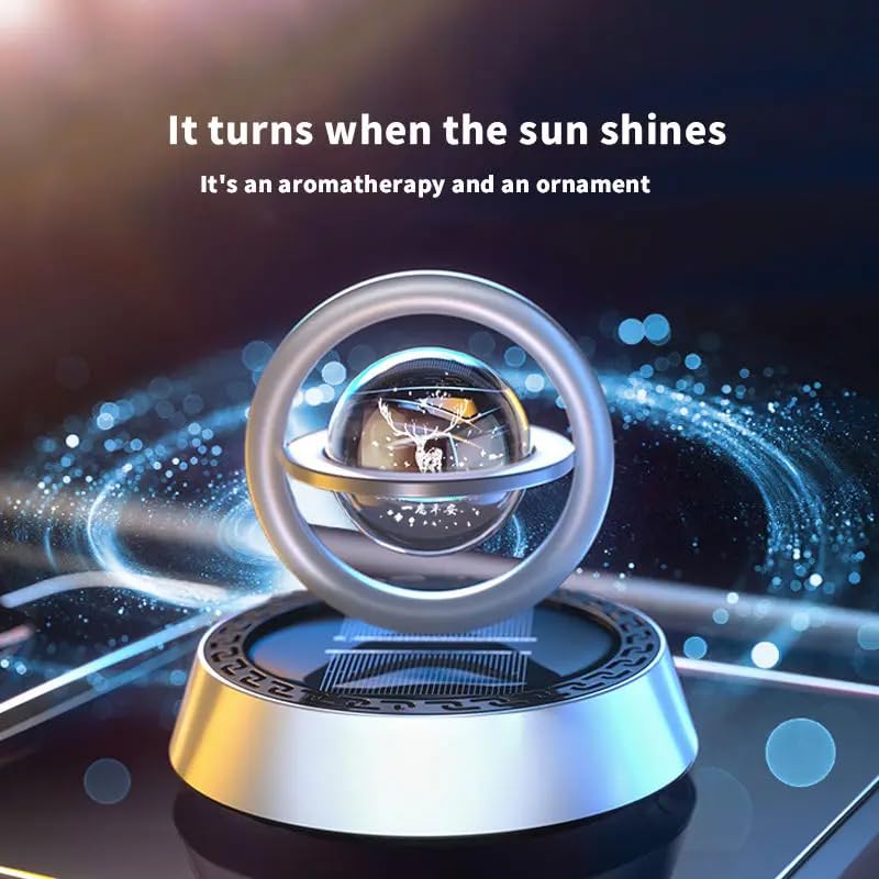 Image of YOURKARTS.COM Car Perfume Diffuser Rotating Solar Air Freshener Double-ring Aromatherapy Diffuser Scent Car Decoration Interior Accessories (Solar Metal Vertical Ring)
