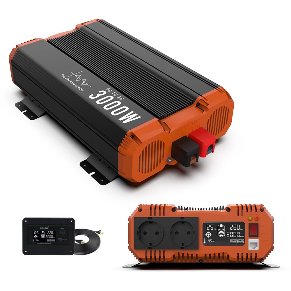 Inversor de Onda Sinusoidal Pura 6000W, Convertidor de 48V a 220V, Potencia Continua de 3000W, Enchufe EU con Pantalla LCD y Control Remoto, Ideal para el Hogar, Camping y Autocaravanas