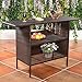 Giantex Outdoor Patio Wicker Bar Table, 2 Storage Shelves, 55''W Tabletop, Rails for Hanging Wine Glasses, Heavy-Duty Metal Frame, Bistro Rattan Bar Counter Table for Poolside Backyard (Mix Brown)