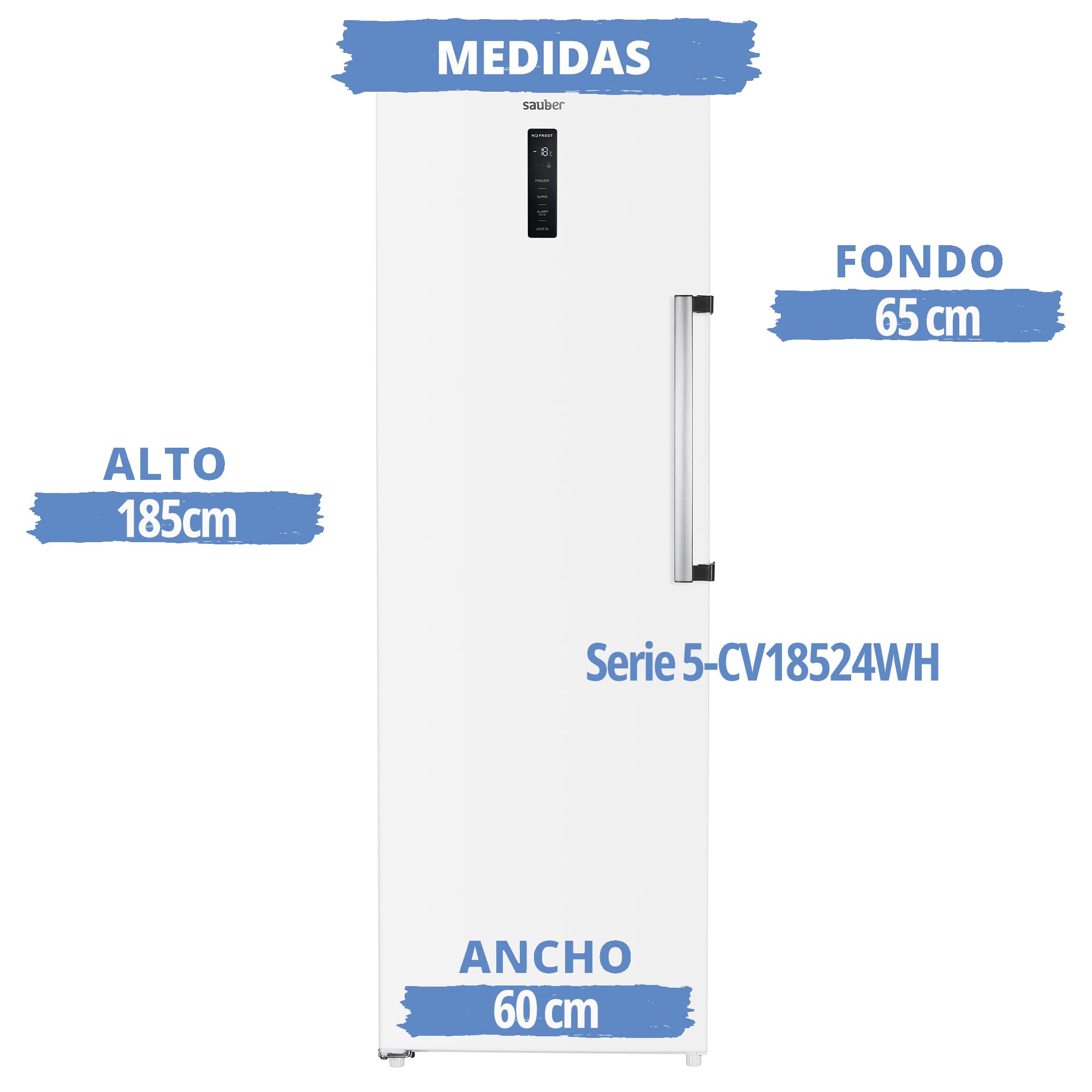 Sauber - Congelador 1 Puerta SERIE 5-CV18524WH NF - NO FROST - E - 185x60 cm - 274 litros - 4 Estrellas - Display Control Temperatura - ENTREGA Y RETIRADA USADO EN DOMICILIO INCLUIDA