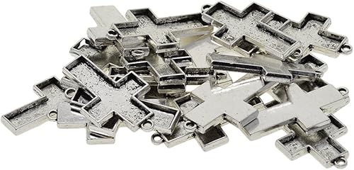 Miniatura 8 de Fityle - Juego de 20 piezas de collar de cruz Shabby Chic con colgante de cabujón, base de camafeo, bisel en blanco, cabujones de resina, hallazgos