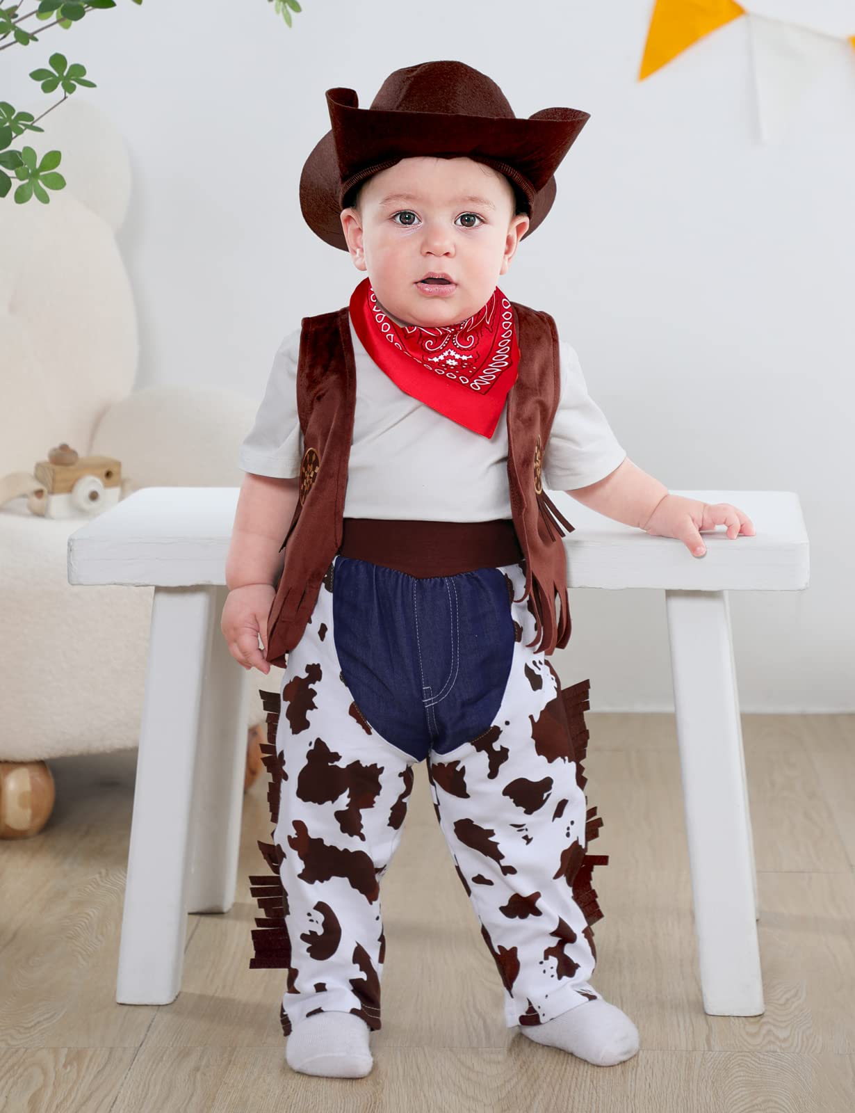 Bébé Garçons Cowboy Barboteuse Carnaval Tenues Western Combinaison Vêtements Ensemble Marron