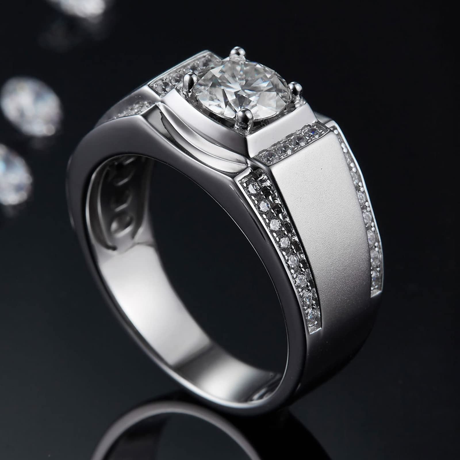 Daesar Anelli Pietra Uomo, Anelli in Argento Fidanzamento Elegante Opaco Rotondo 4 Punte 1 ct Anello Solitario Moissanite Argento