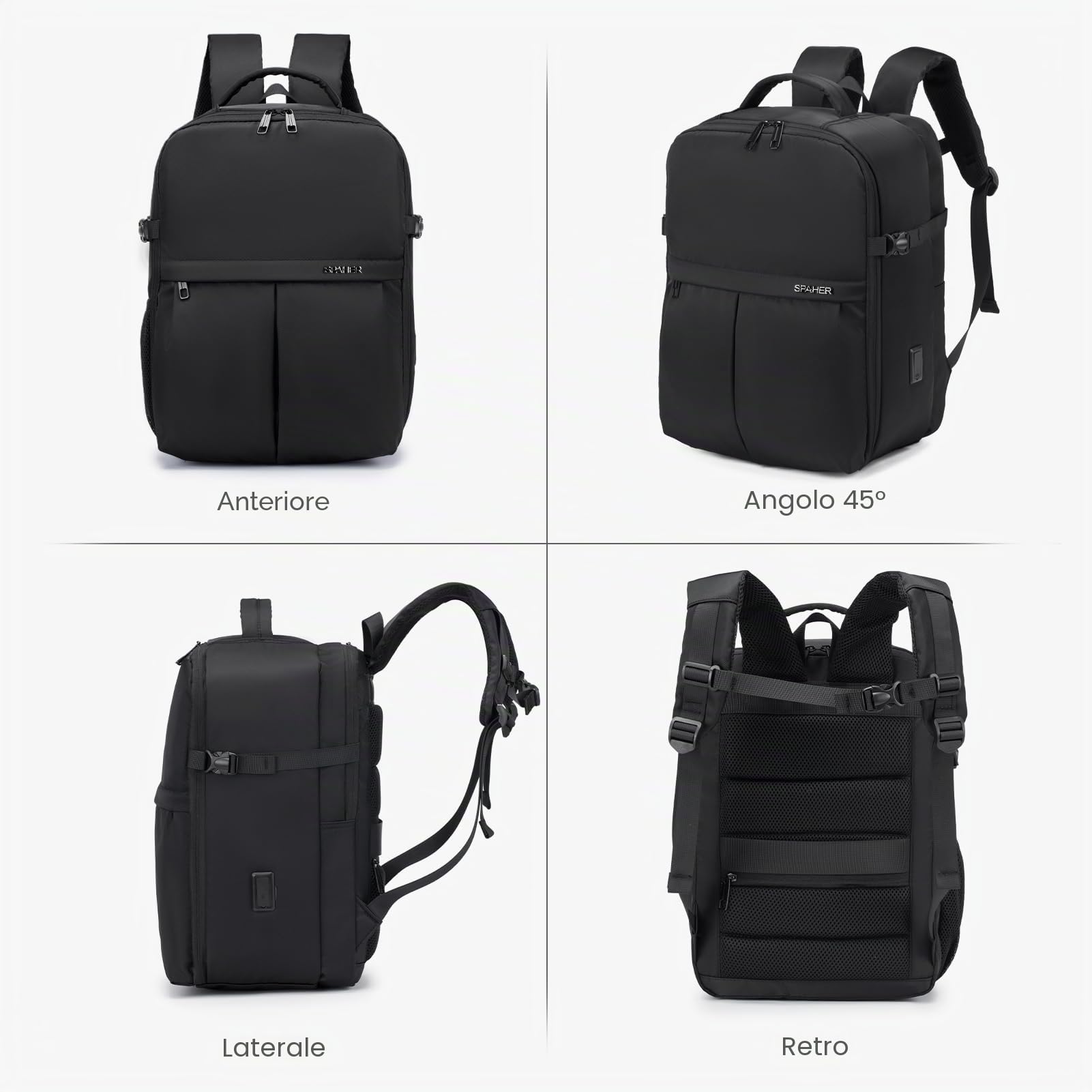 SPAHER 25L Bagaglio a Mano 40x30x20 Wizzair Vueling Zaino da Viaggio Aere Zaino Porta PC 15.6 Pollici include Porta di Ricarica USB et 2 Sacchetti a Vuoto Zainetto Lavoro Scuola Impermeabile
