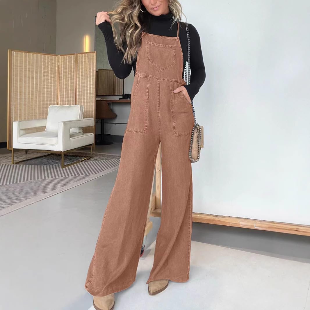Genérico Mono vaquero de pierna ancha para mujer, informal, holgado, sin mangas, con tirantes finos y bolsillos, para verano