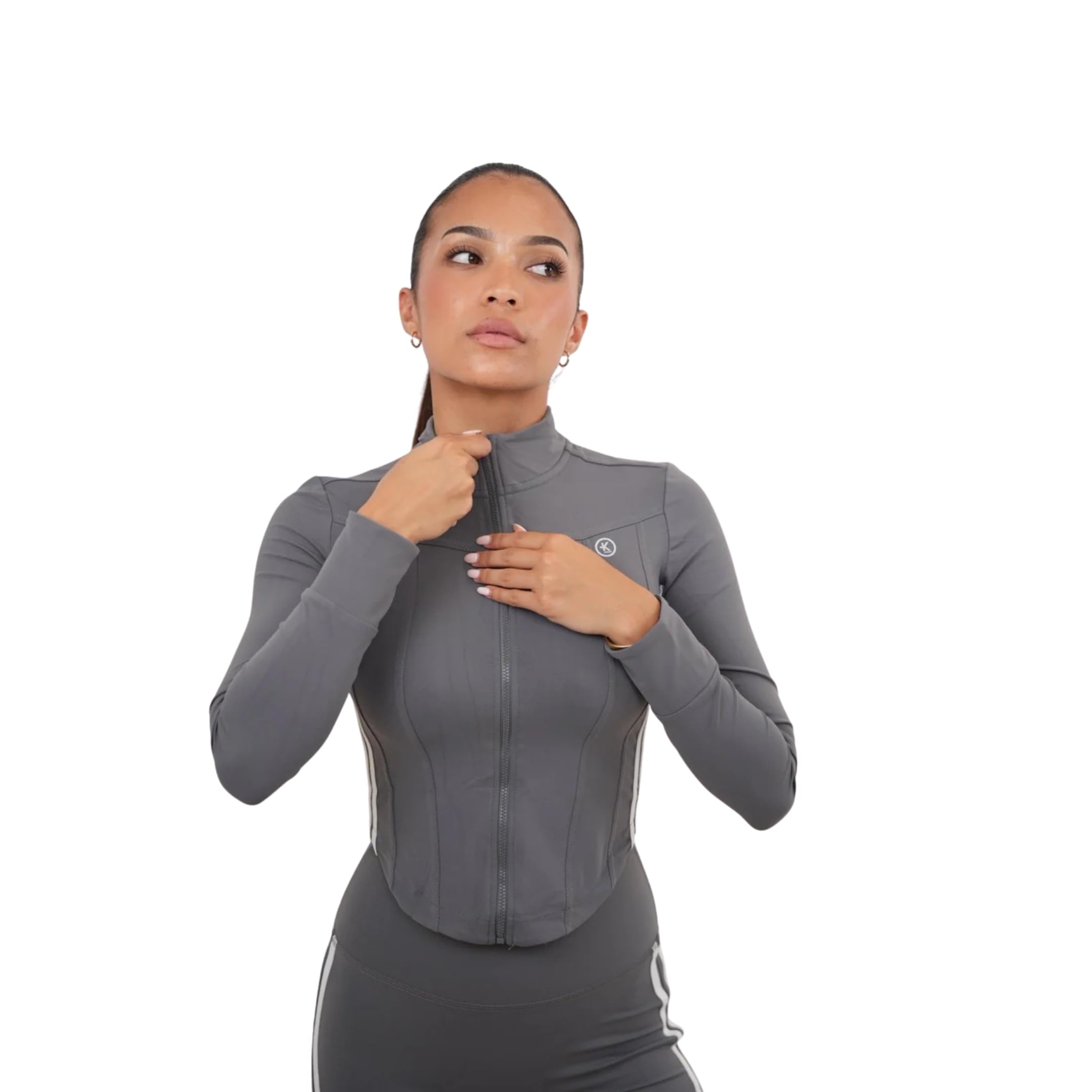 KIMITH Womens Cropped Track Zip Jacket Sculpting Activewear with White Line Detail for Gym Everyday Use