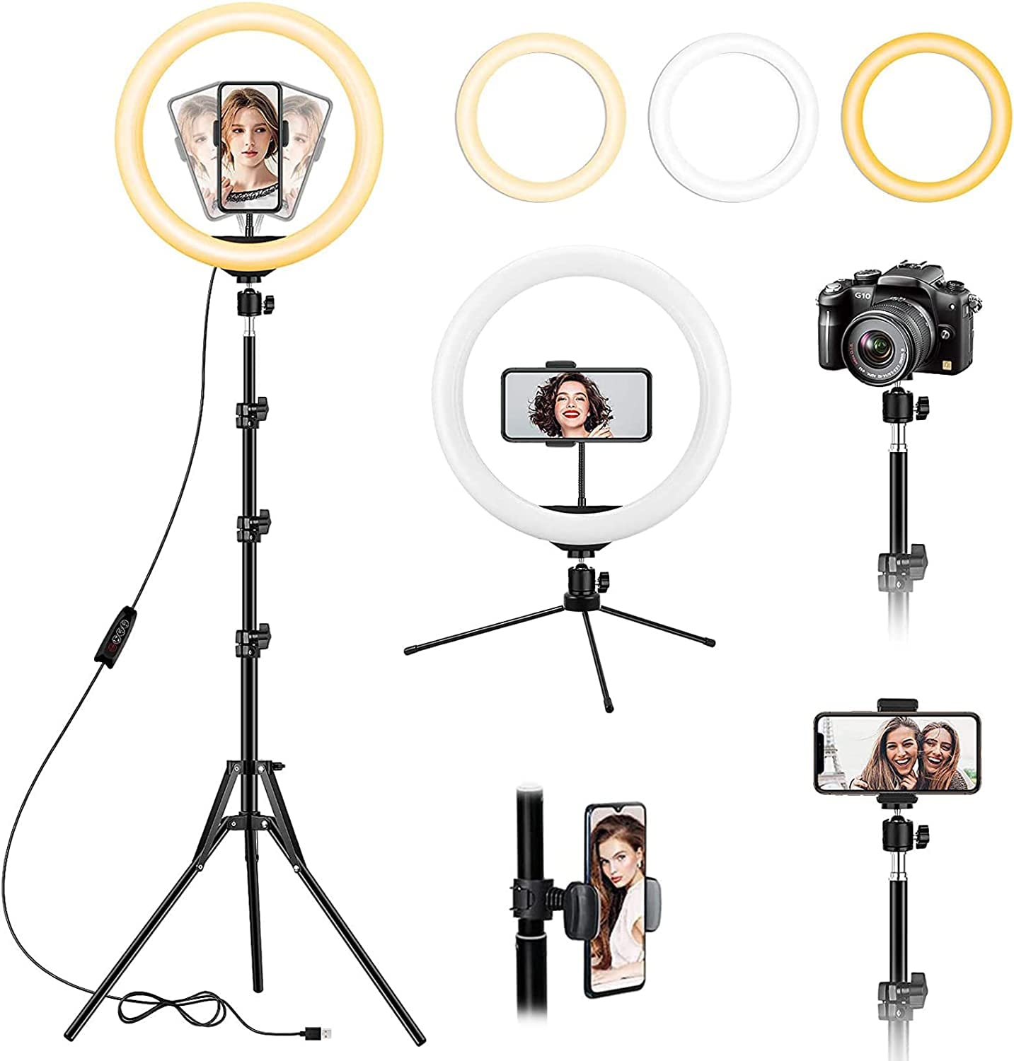 TDOO 12 inch Ring Light with Floor Tripod and Desk Stand (Ring light Kit Totally 74" Tall), LED Circle Light with Phone Holder, for Photo Selfie, Video Recording, Zoom Meeting