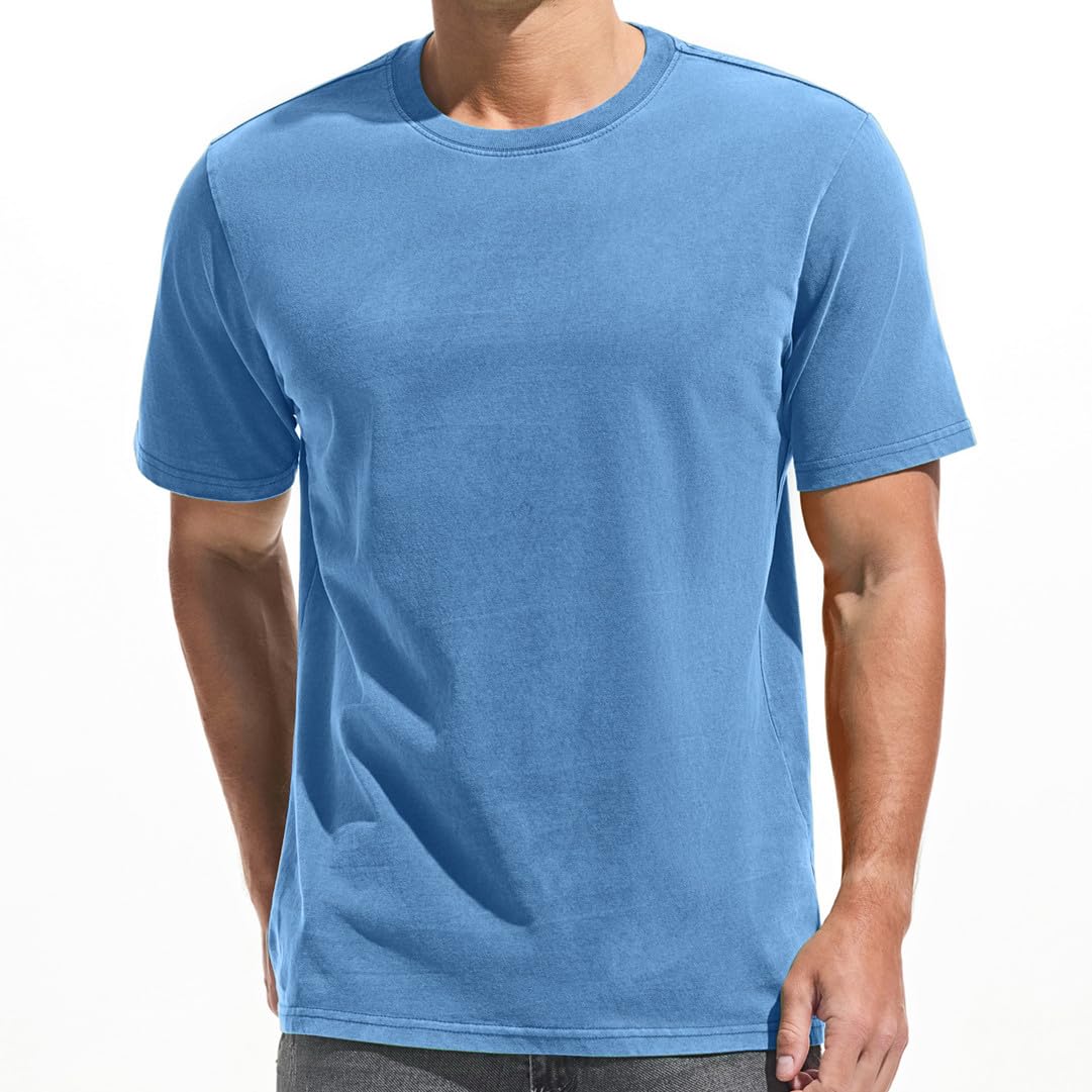Herren Dick T-Shirt 100% Baumwolle Heavyweight 250g/m² Stone Washed Ultra Weich Regular Fit Bequem Vintage Look Kurzarm Basic