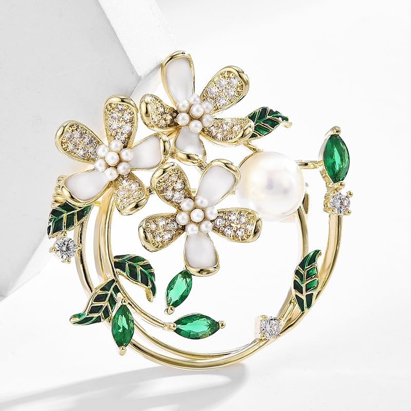 Image of Flower Brooch Pin Rhinestones Pearl Flower Brooches Floral Pin Jewelry for Women Girls