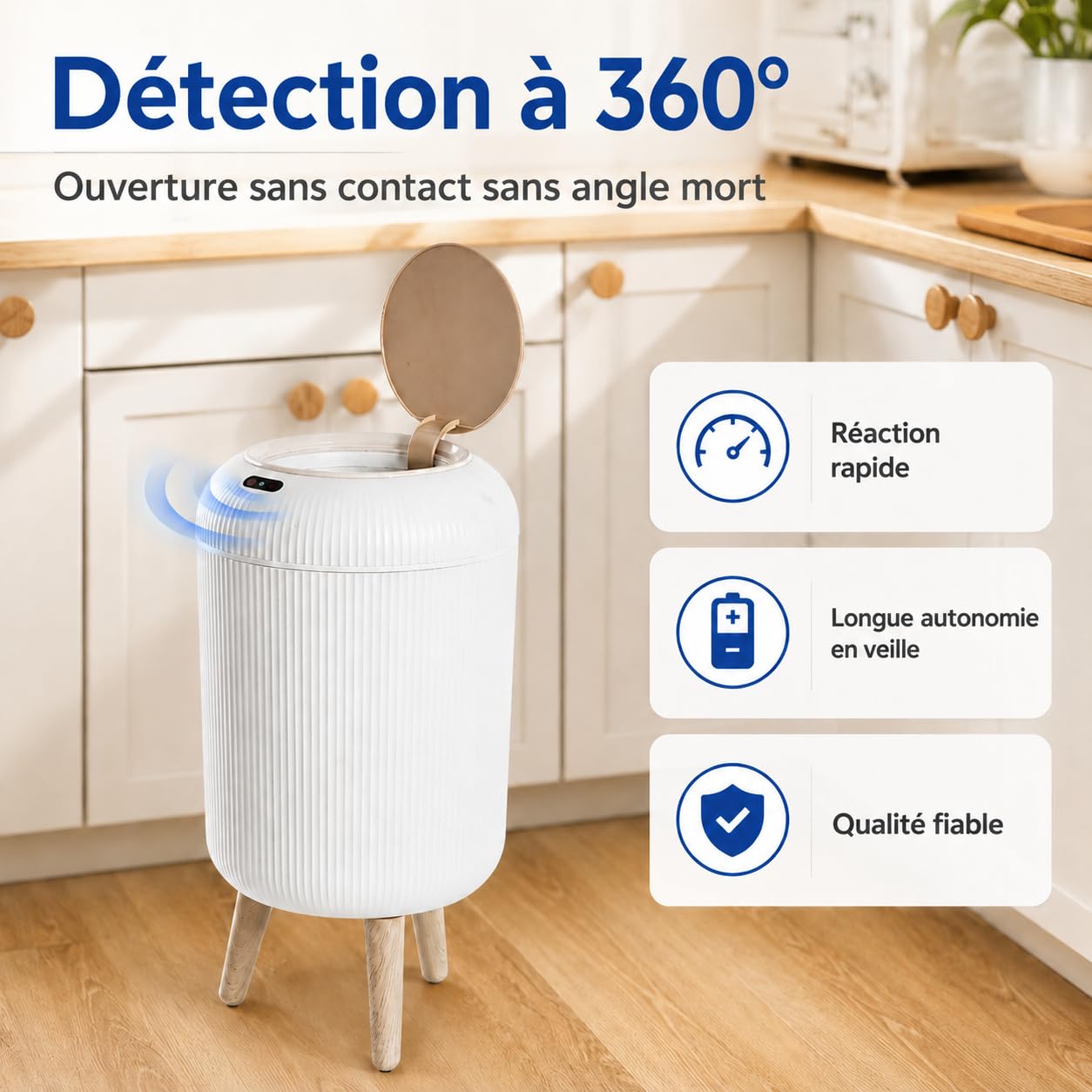 Poubelle Automatique Électrique 10L Blanche avec Couvercle Design pour Salle de Bain et Cuisine - Petite Poubelle WC Toilette à Ouverture Automatique, Anti-Odeur, Intelligente (10L)