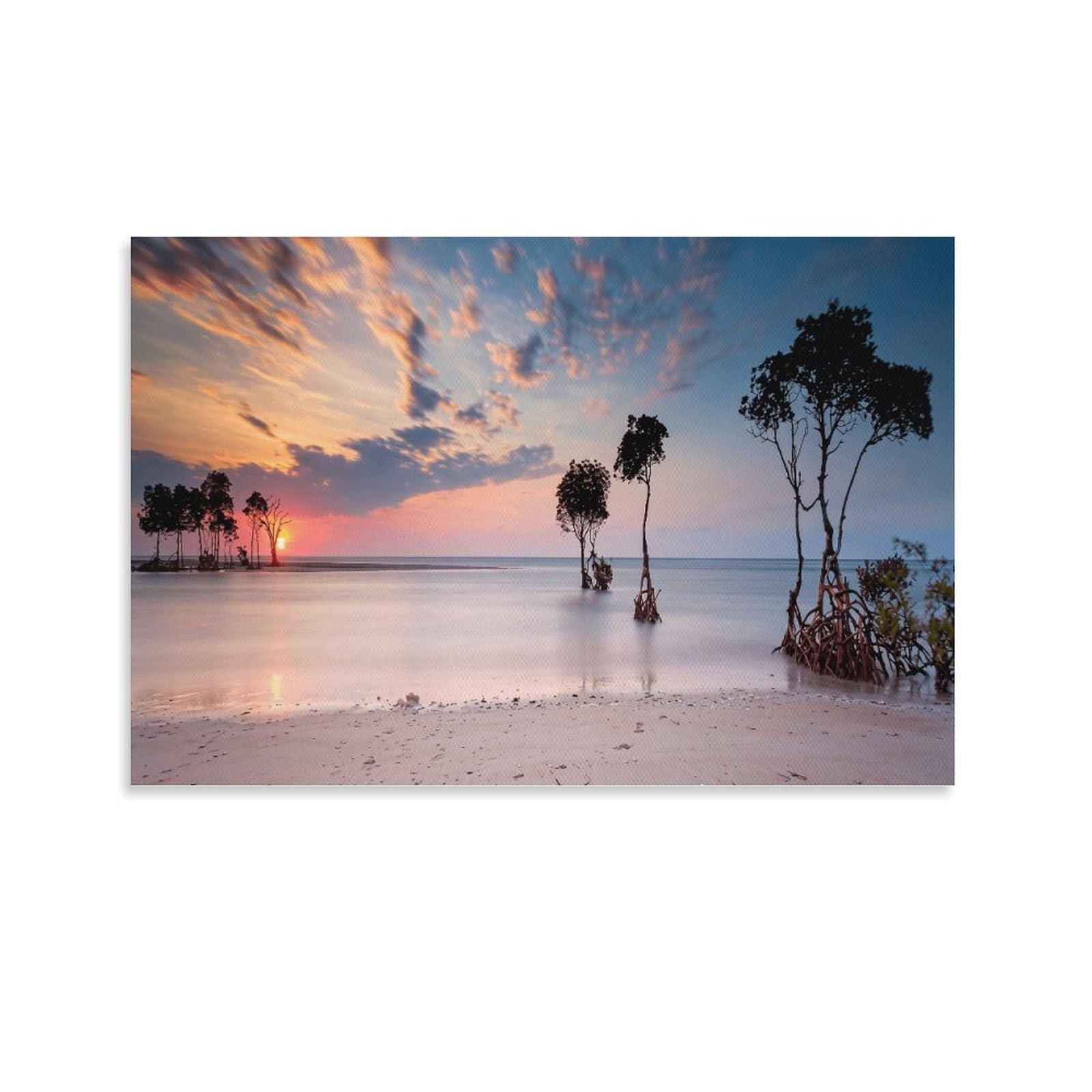 XPASHIQWC Sunset Sea Wall Decor Poster Mangrove Forest Canvas Prints Picture Modern Wall Art Picture Wall Hanging for Office Gym Living Room Decor 20x30inch(50x75cm)