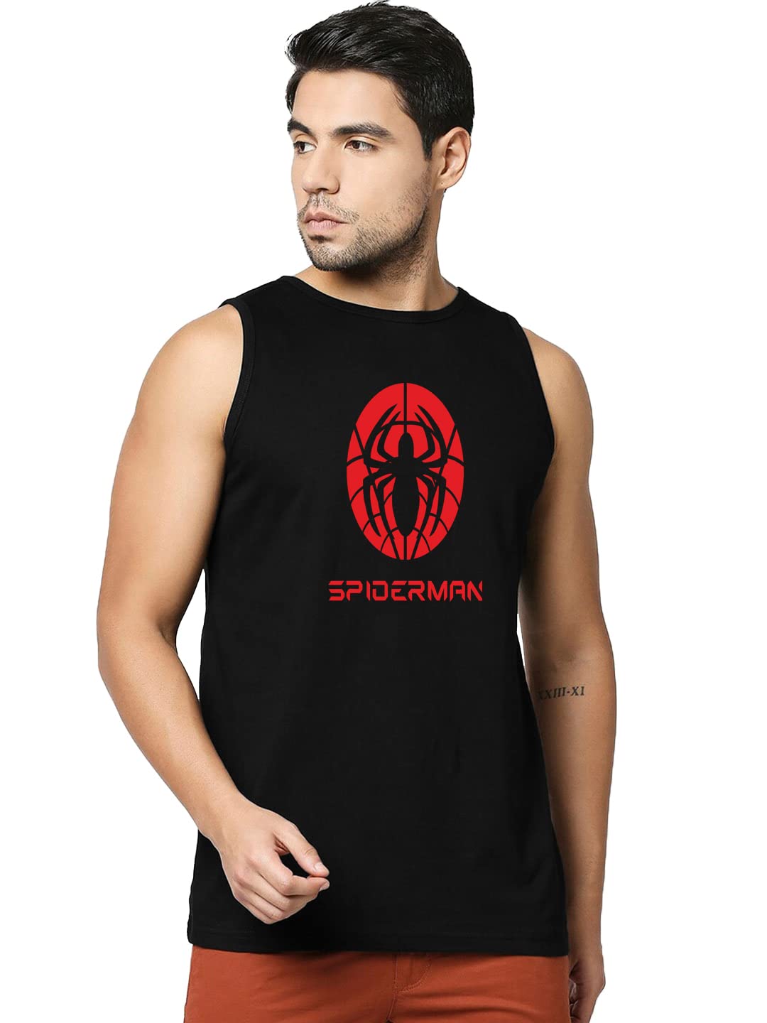 organic chics Round Neck Sleeveless Cotton Graphic Printed Regular Fit Black Men Vest -93-picture-30
