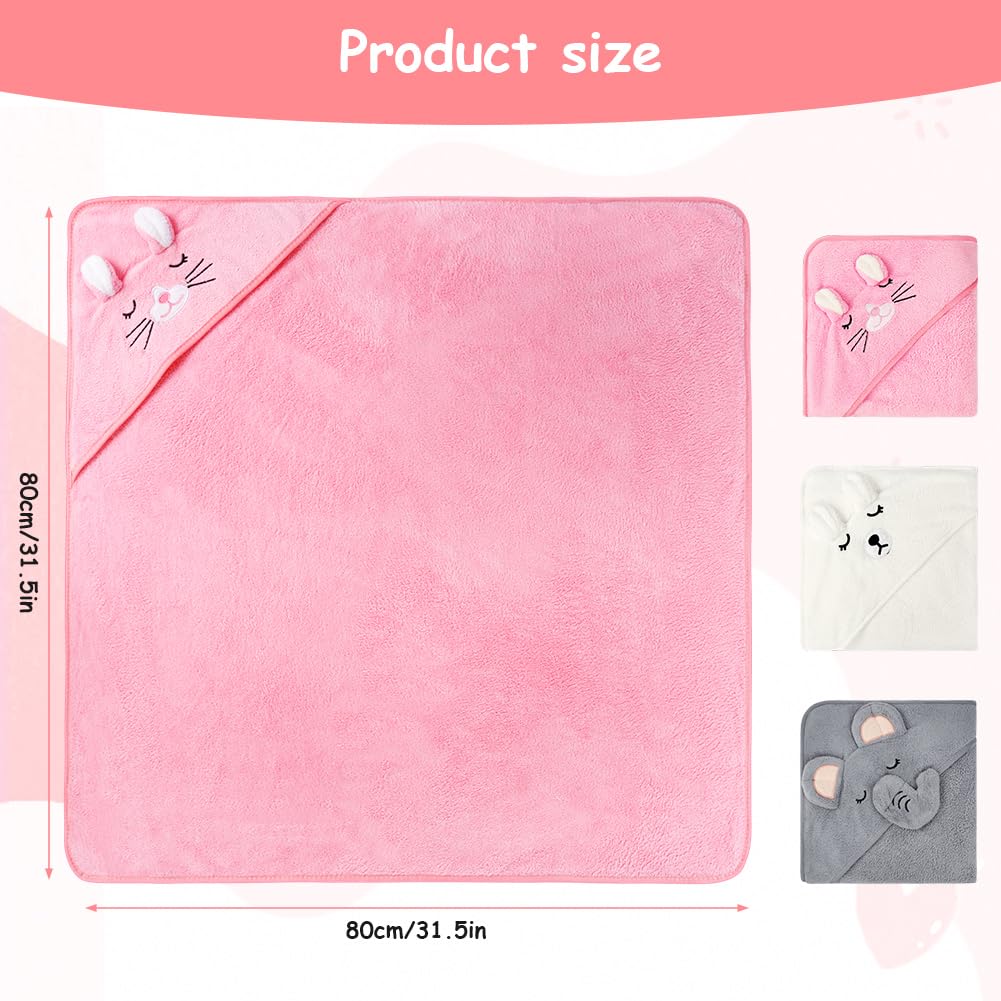 Aolso 3 Pz Asciugamano con cappuccio, 80 x 80 cm Asciugamani da Bagno per Bambini con Cappuccio, Morbidi e Assorbenti, per Neonati e Bambini 0-3 Anni -Bianco/Grigio/Rosa