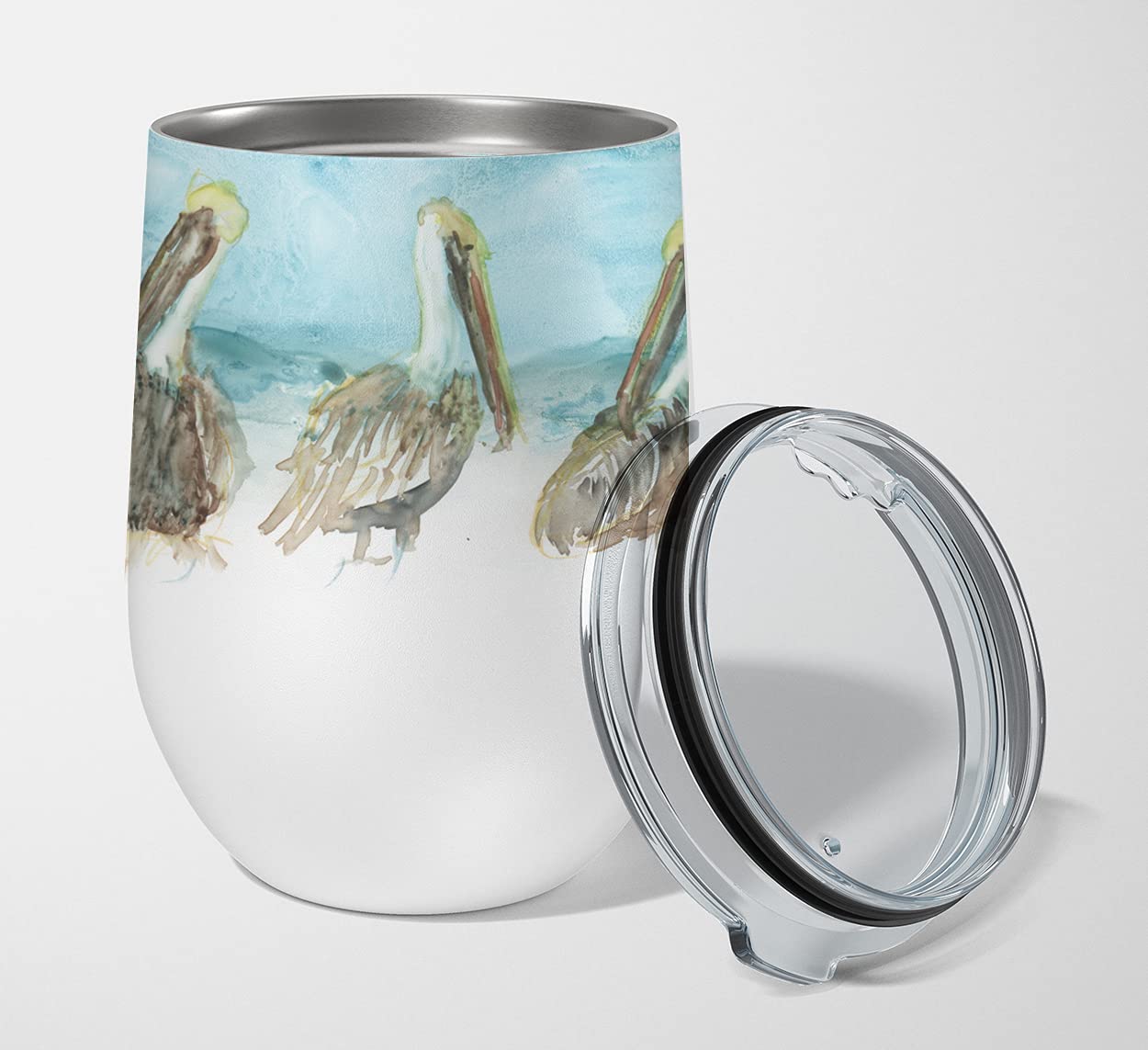 Caroline's Treasures SC2085TBL12 Pelicans Stainless Steel 12 oz Stemless Wine Glass Insulated Wine Tumbler with Lid, Cute Travel Cup for Coffee, Cocktails, Gift Women, Mother