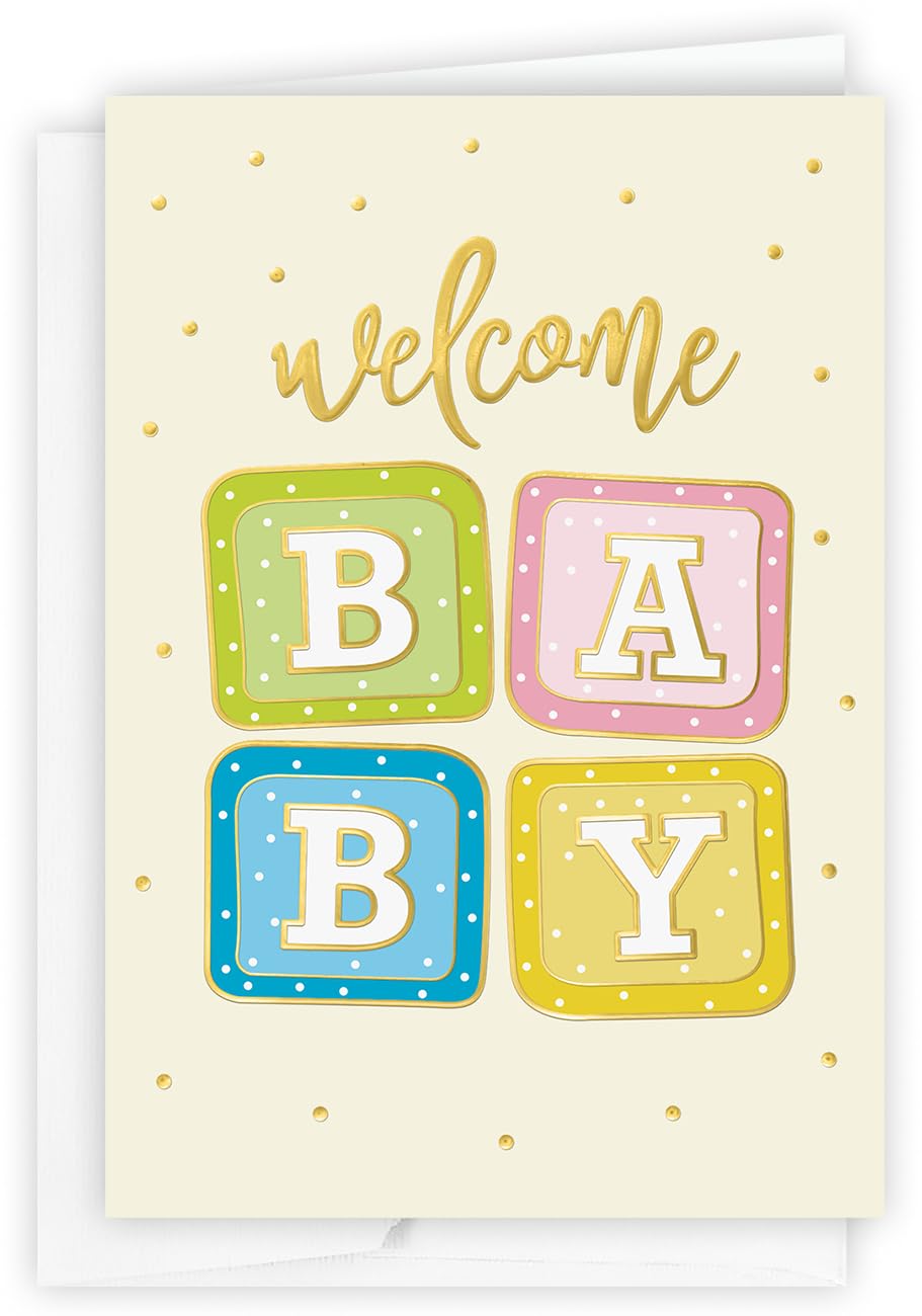 The Gallery Collection, 5 Count Card Pack, Baby Congratulations Cards with Foil Lined Envelopes (Welcome Baby Blocks)