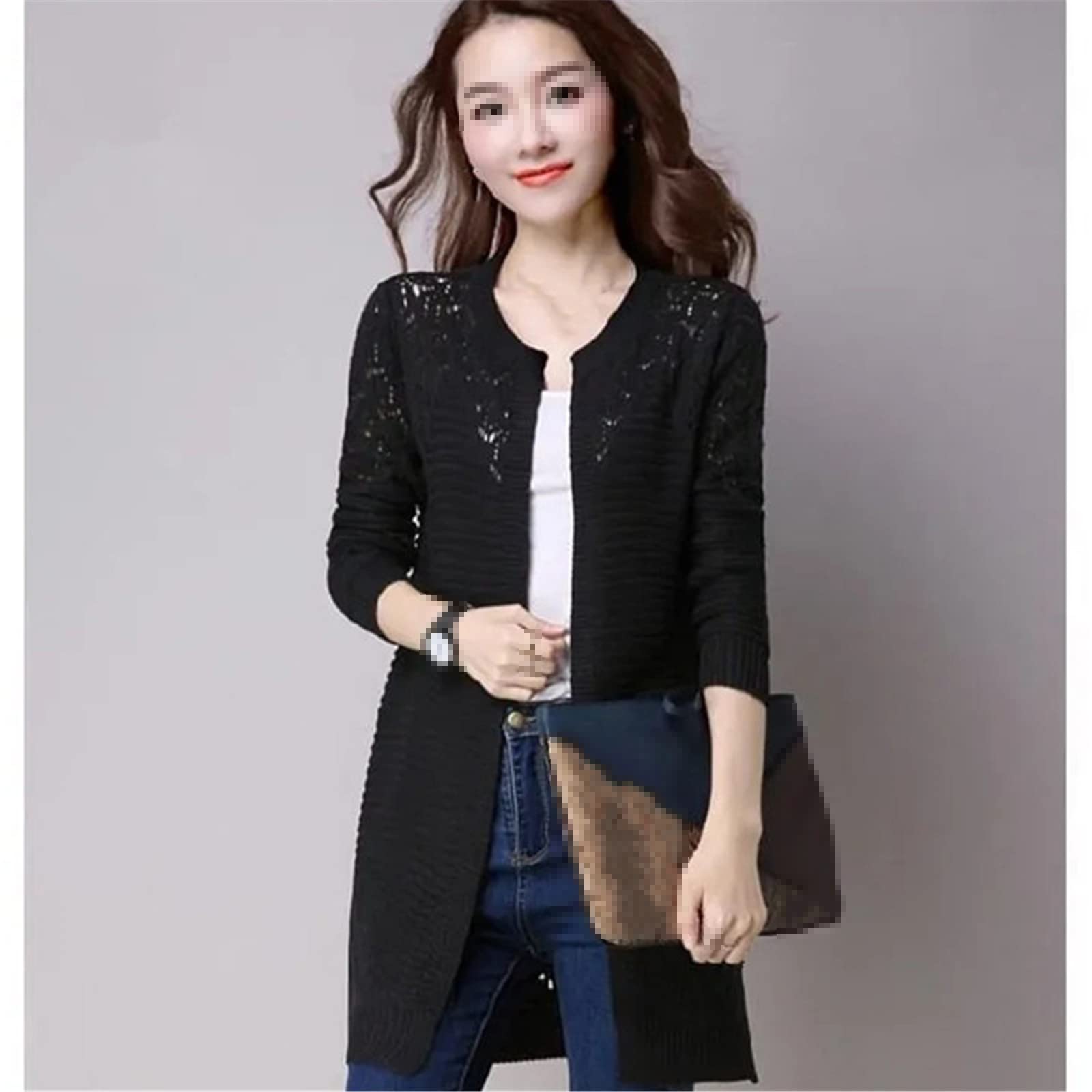 Alloaone Chaqueta de punto para mujer Suéter de secciones largas Suéteres de punto de manga larga Tops Slim Bottoming Ropa de abrigo