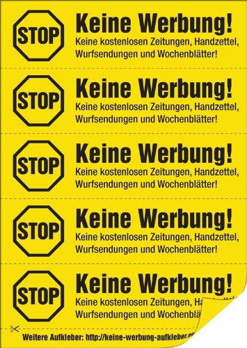immi 40 Aufdrucke, Stop Keine Werbung Aufkleber (Gelb - gleiche Aufdrucke)