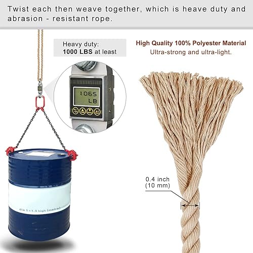 Miniatura 5 de SELEWARE Correas de hamaca, cuerda de columpio de árbol de 12 pies para colgar hamaca, cuerda de extensión con mosquetón para interiores y