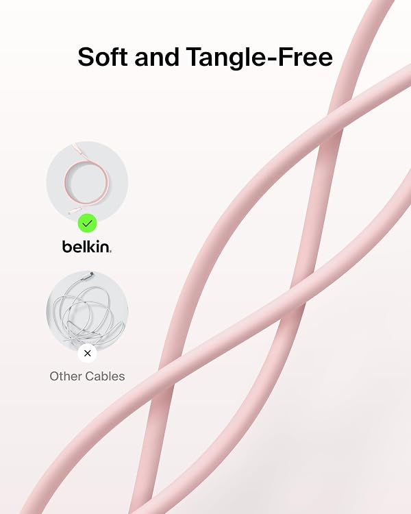 Belkin Eco USB-C to USB-C Cable 6.6ft, 60W - Soft, Braided, Flexible Fast Charging Cable, Type C Charger Cord for iPhone 17, iPhone 16, Galaxy S25, Pixel 9, MacBook, iPad Pro, & More - Pink by Belkin - Image 5