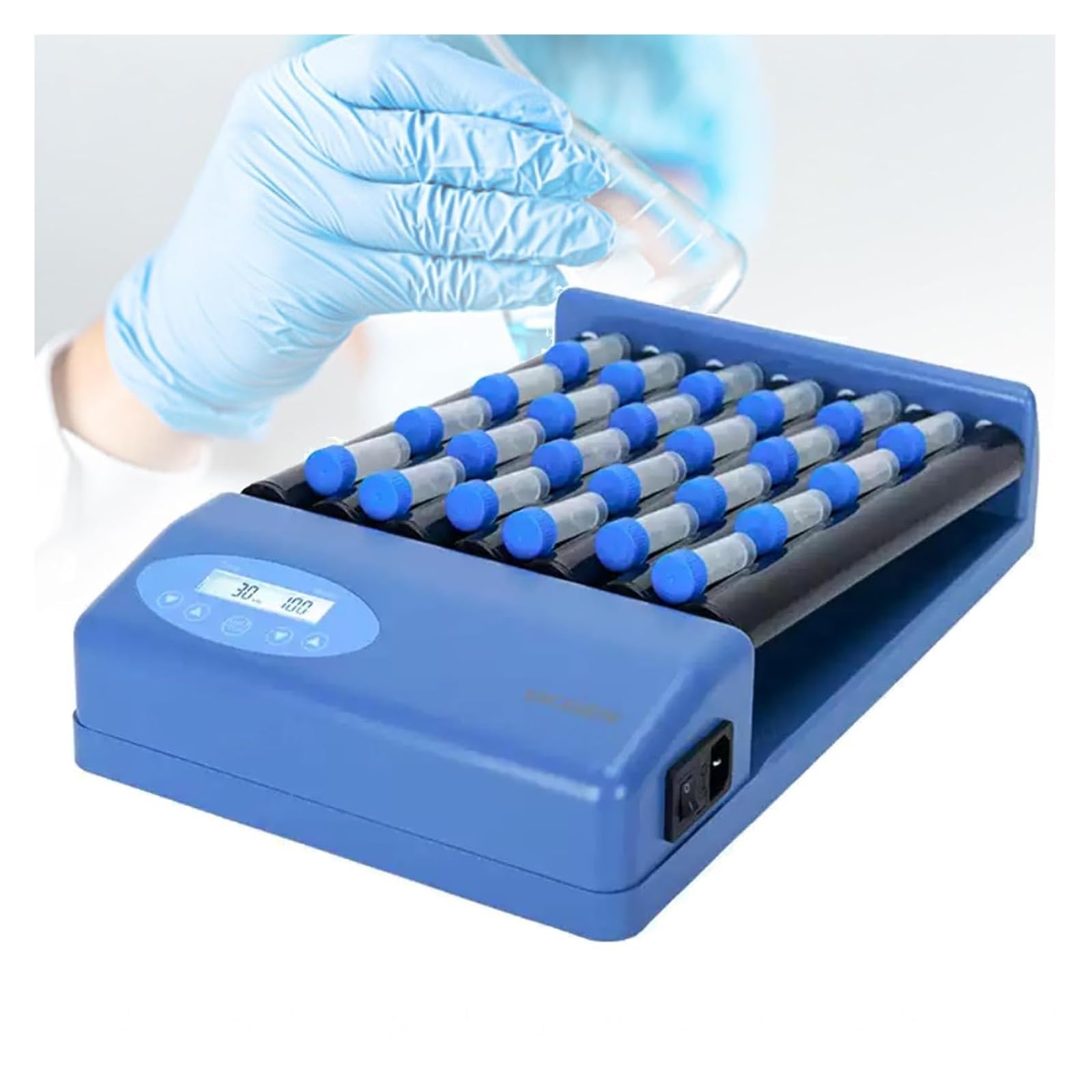 Labor-Rollenmischer, digitaler Reagenzflaschenschüttler mit 4 Rollen, multifunktionaler Mischer mit LCD-Digitalanzeige und Zeitschaltuhr für effizientes Mischen, ideal für Biologie und chemi