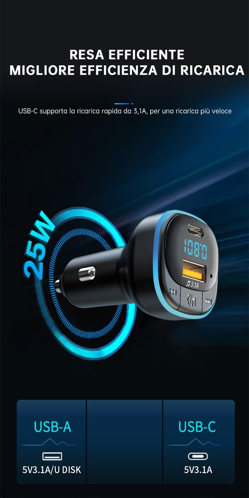 Trasmettitore FM Bluetooth per auto, chiamate in vivavoce, audio HD 5.3 Trasmettitore FM Bluetooth per auto, chiamate in vivavoce, audio HD 5.3
